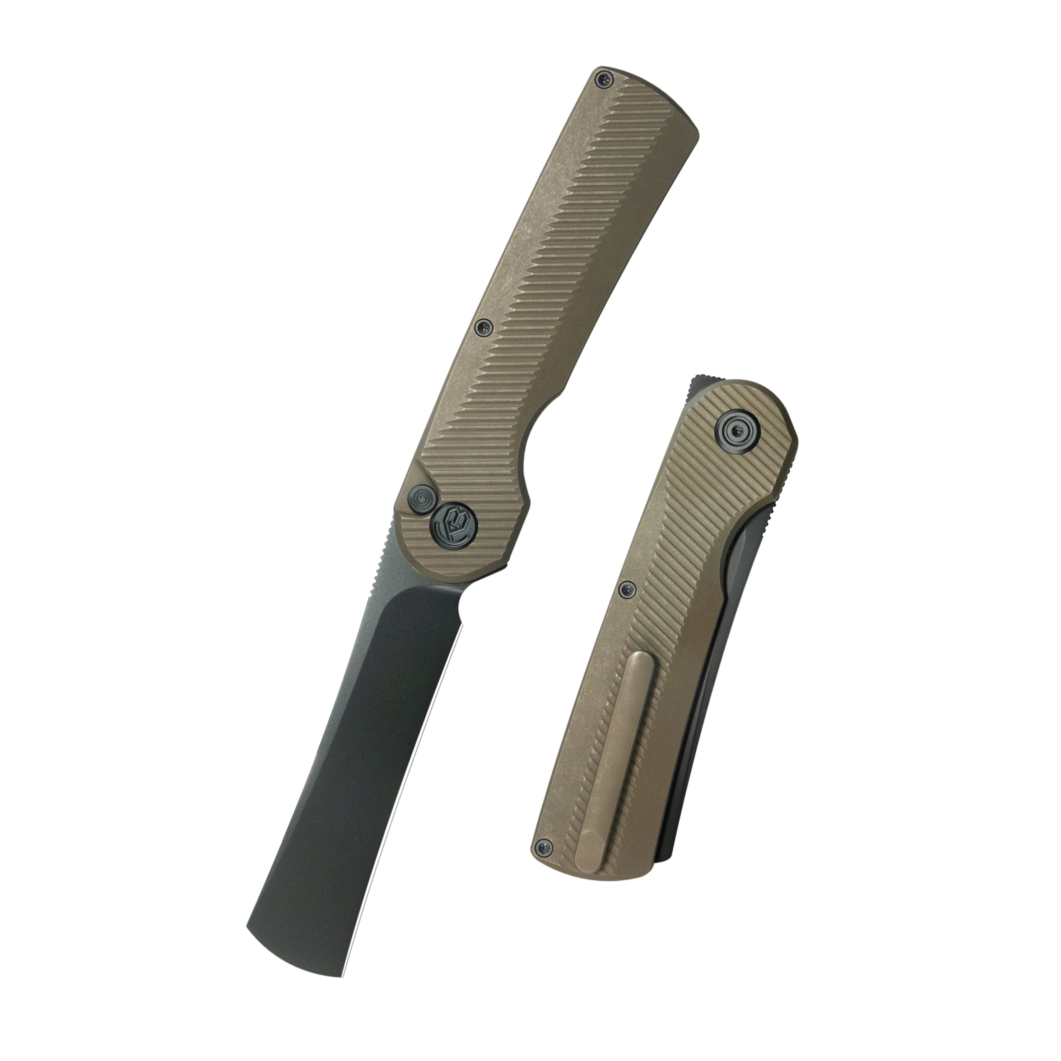 KB Ikul Button Lock Folding Knife Bronze Titanium Micro Milling 3.34'' Razor DLC M390 Blade KB380C