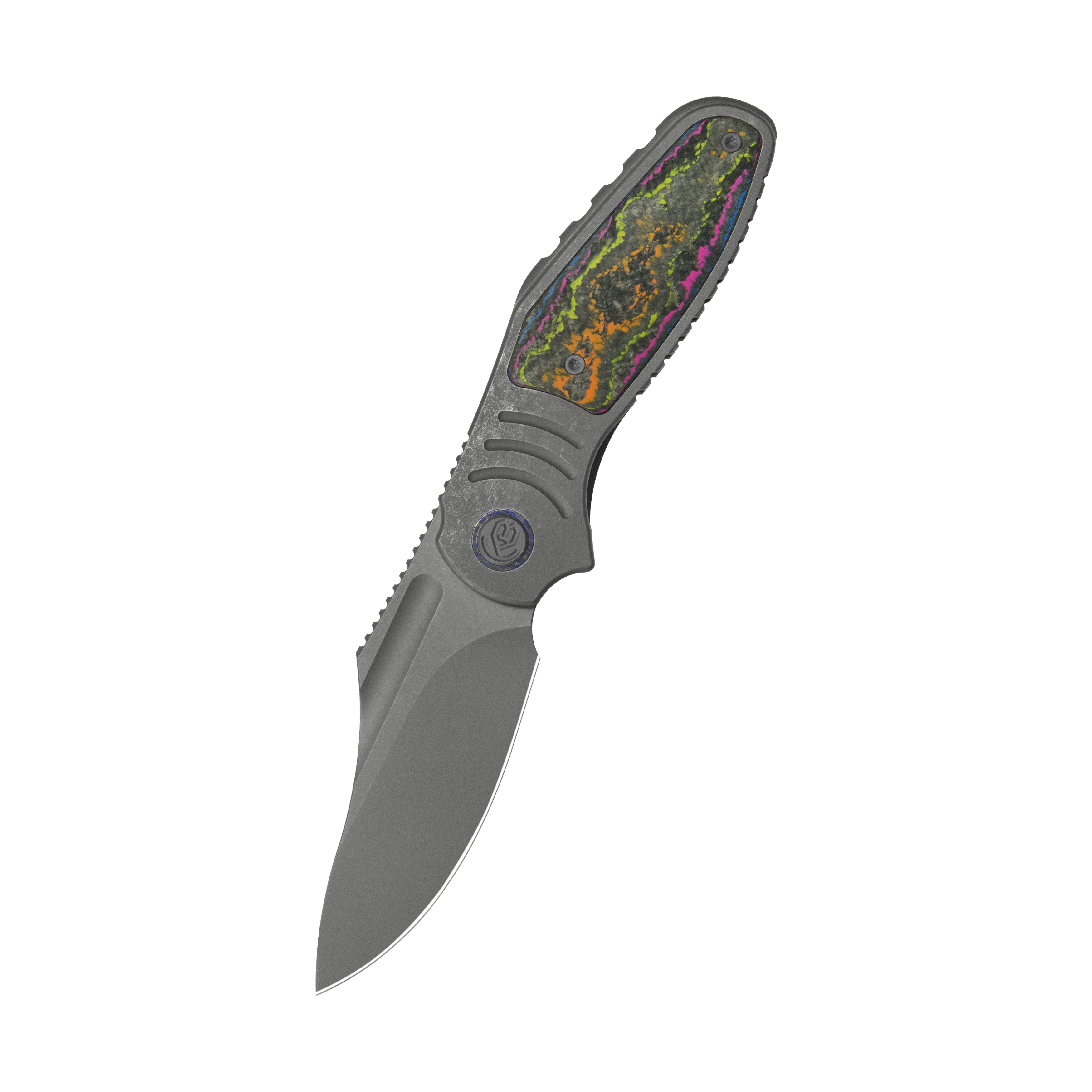 KB Stroller Folding Knife Gray Titanium/CF Inlays Handle 3.35" Darkwash CPM 20CV Blade KB384B