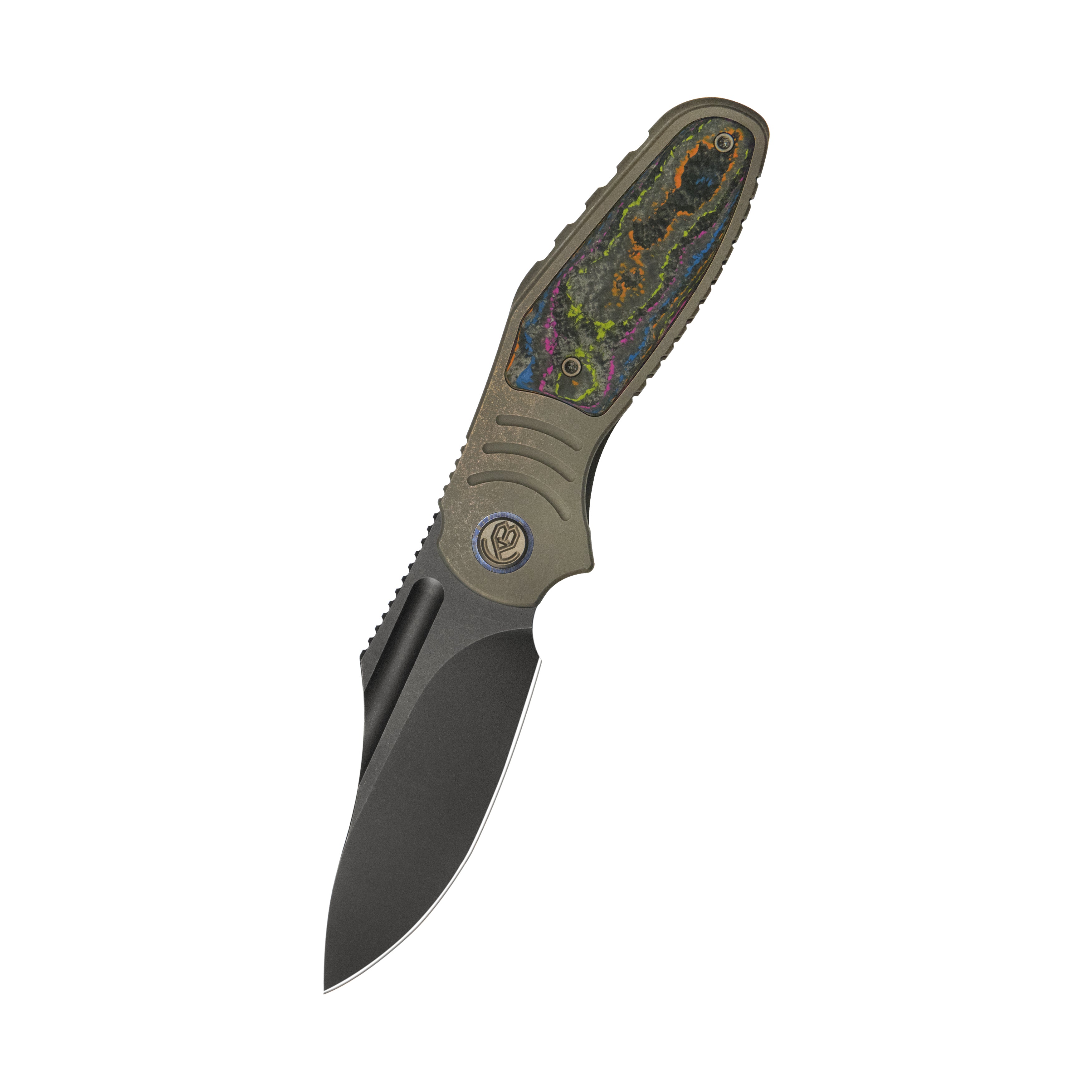 KB Stroller Folding Knife Bronze Titanium/CF Inlays Handle 3.35" Blackwash CPM 20CV Blade KB384C
