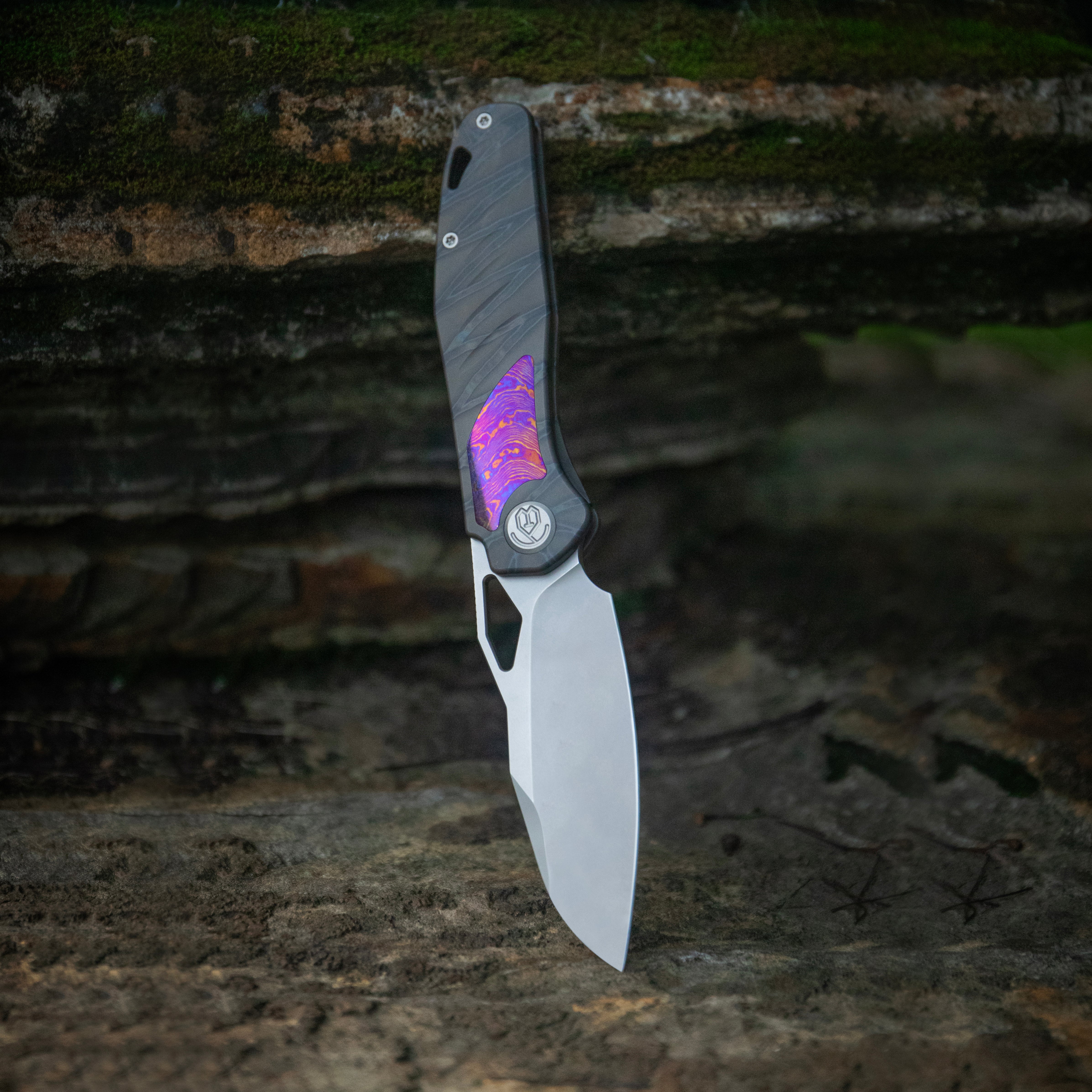 KB Sudden Frame Lock Pocket Folding Knife Sandblast Titanium w/ Timascus Inlays 3.46'' Beadblast 20CV Blade KB385A