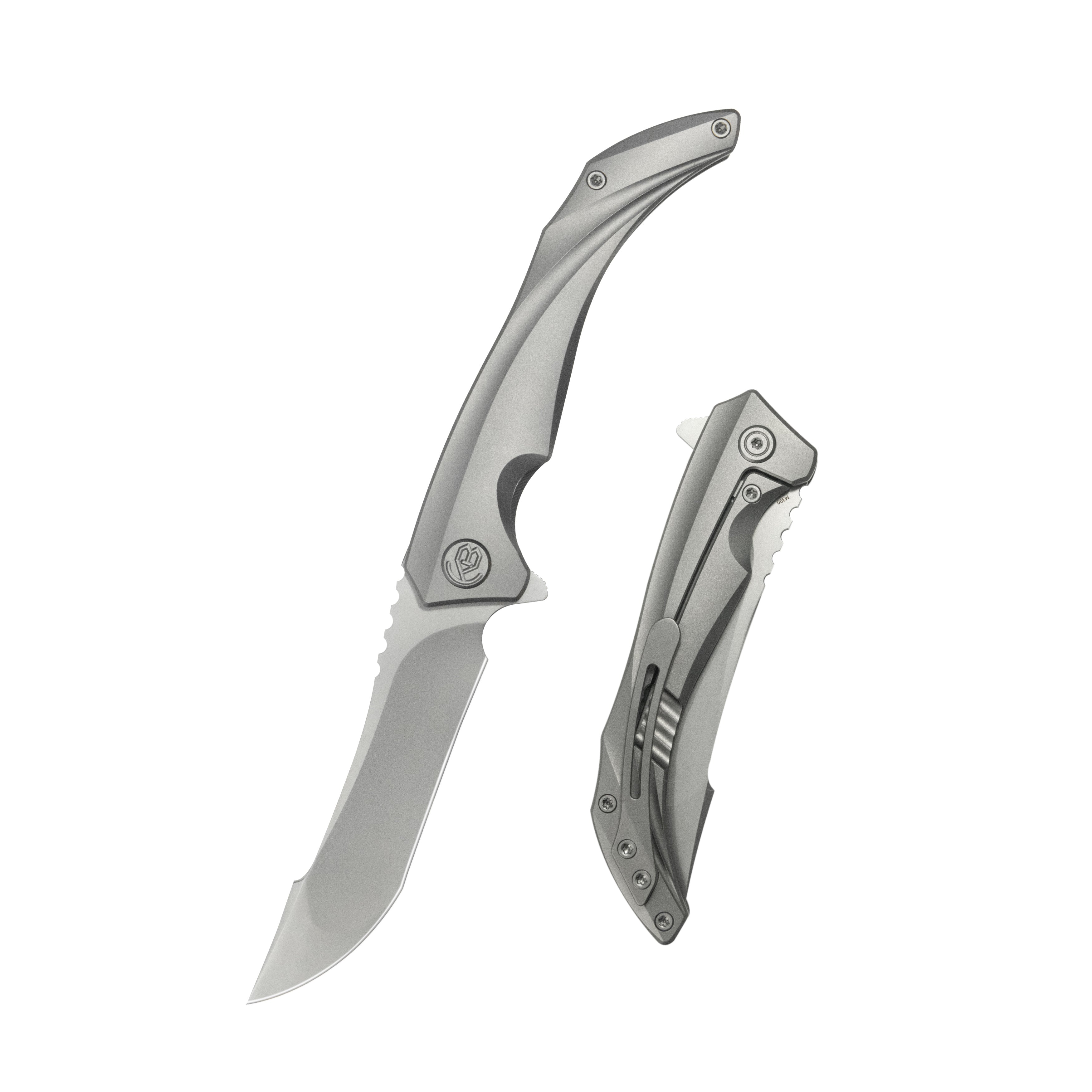 KB Cyrus Folding Knife Grey Titanium Handle 3.46'' Beadblast M390 Blade KB387A