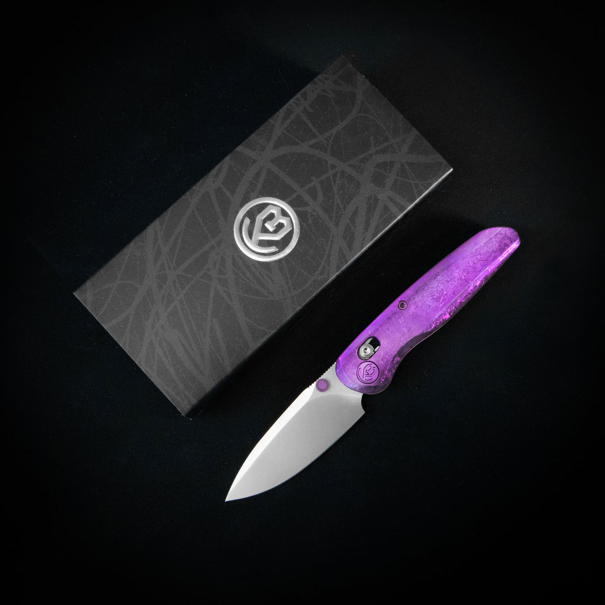 KB Small Pioneer Folding Knife Purple Ano Crystallized Titanium Handle 2.99" Silver Bead Blast S90V Blade KB482E