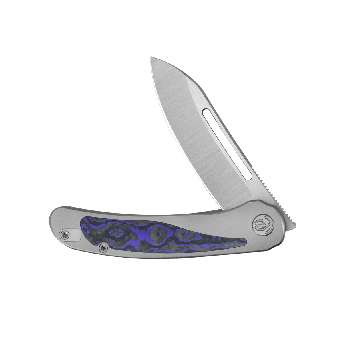 KB Finesse Folding Knife Sandblasting Titanium with Purple Carbon inlay Handle 3.54" Belt Satin Bohler M390 Blade KB399A