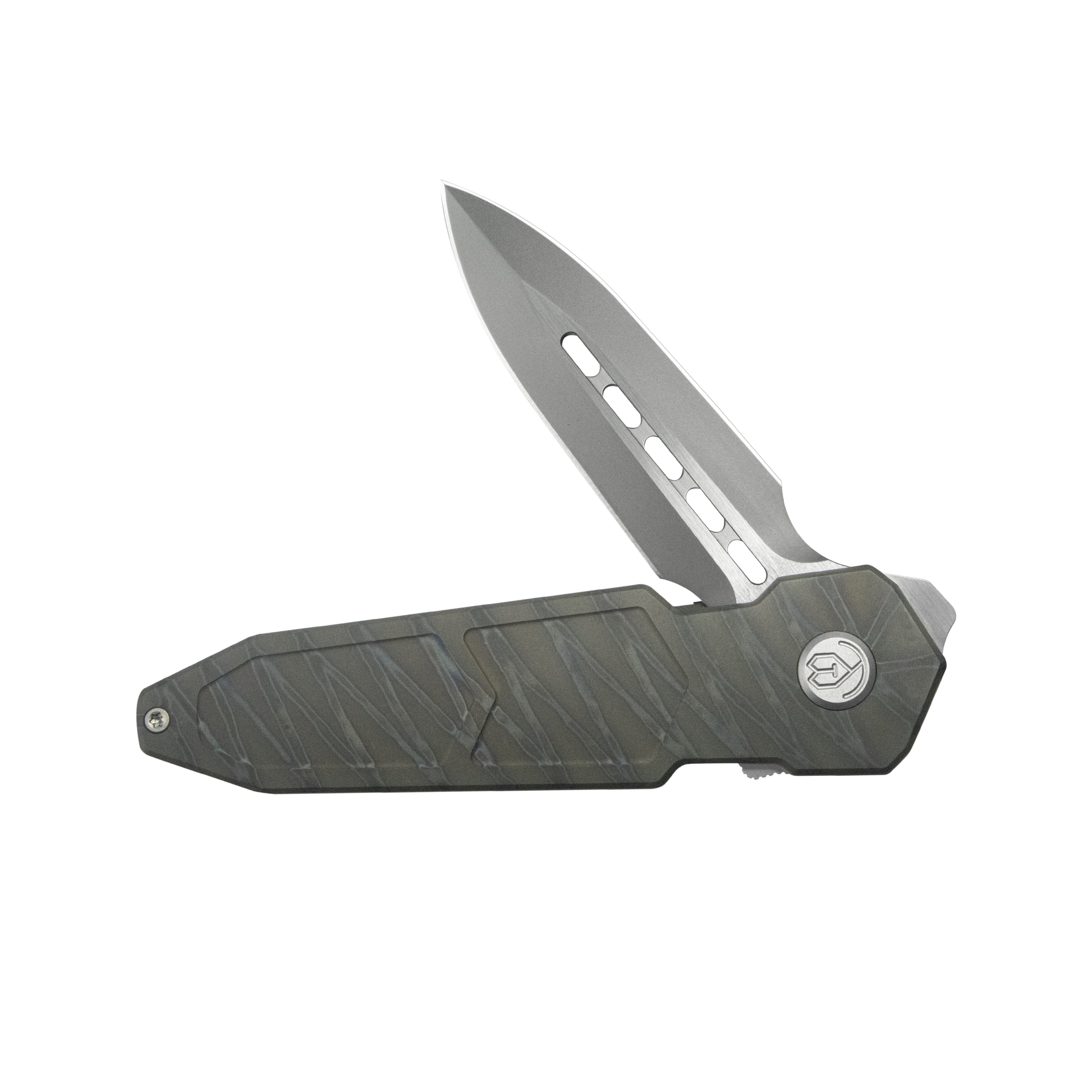 KB Urban Dagger Double Edge Folding Knife Flame Ano Titanium Handle 3.19'' Satin & Beadblast M390 Blade KB416B