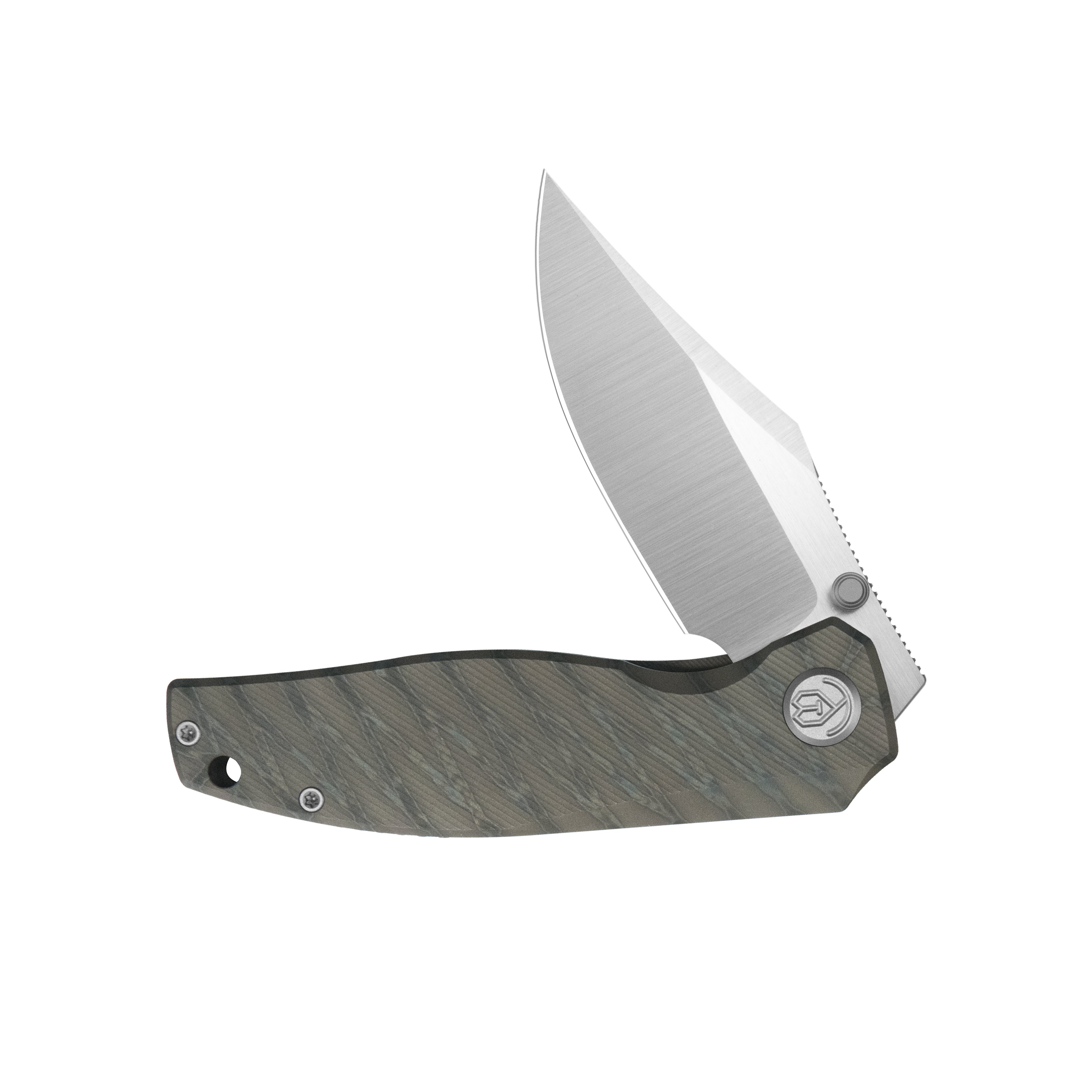 KB Classico Frame Locking Folding Knife Flamed Titanium Handle 3.38" Belt Satin M390 Blade KB478B