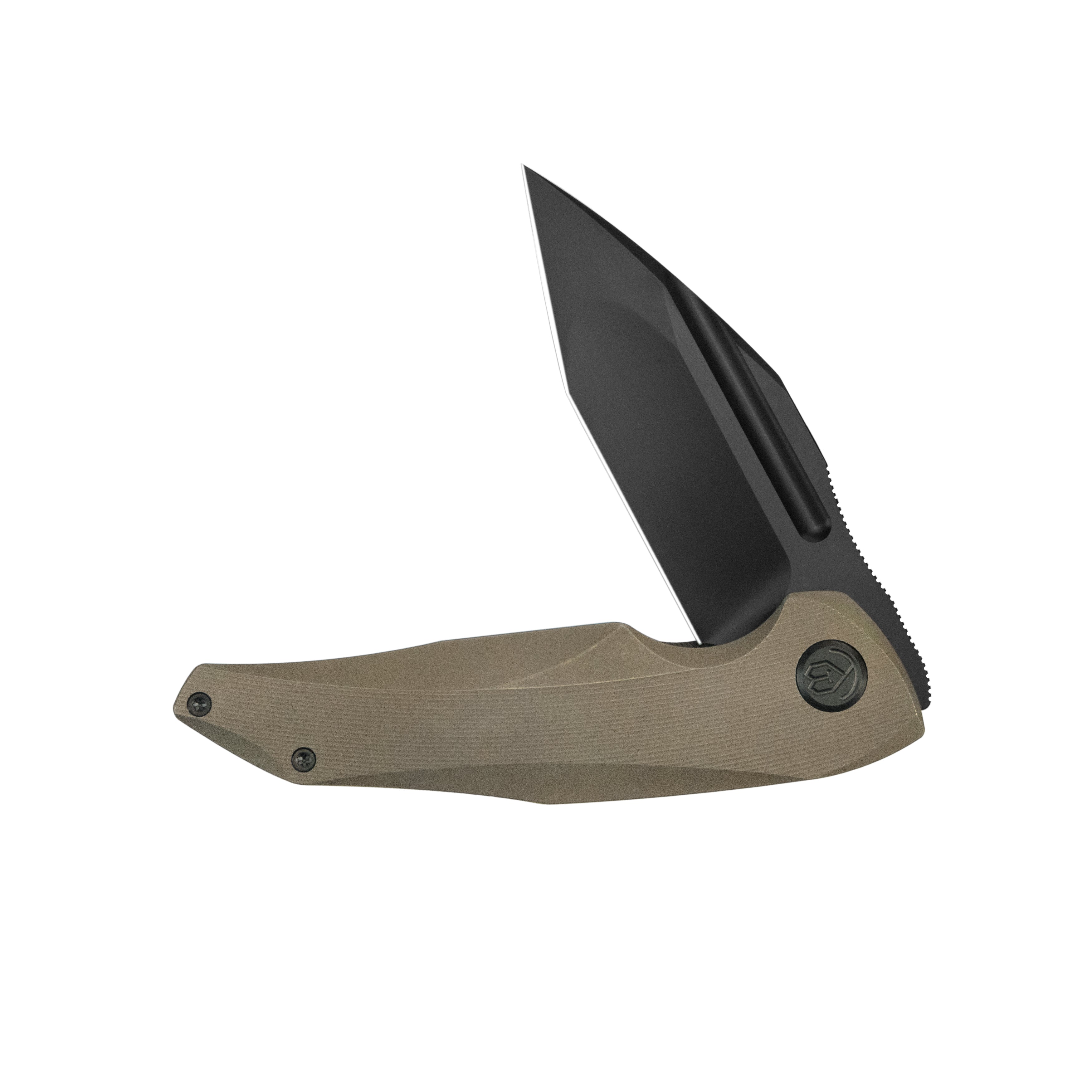 KB Navigator Tactical Folding Knife Flipper Bronze Contoured Ti Micro Milling 3.39" Tanto DLC M390 Blade KB458C