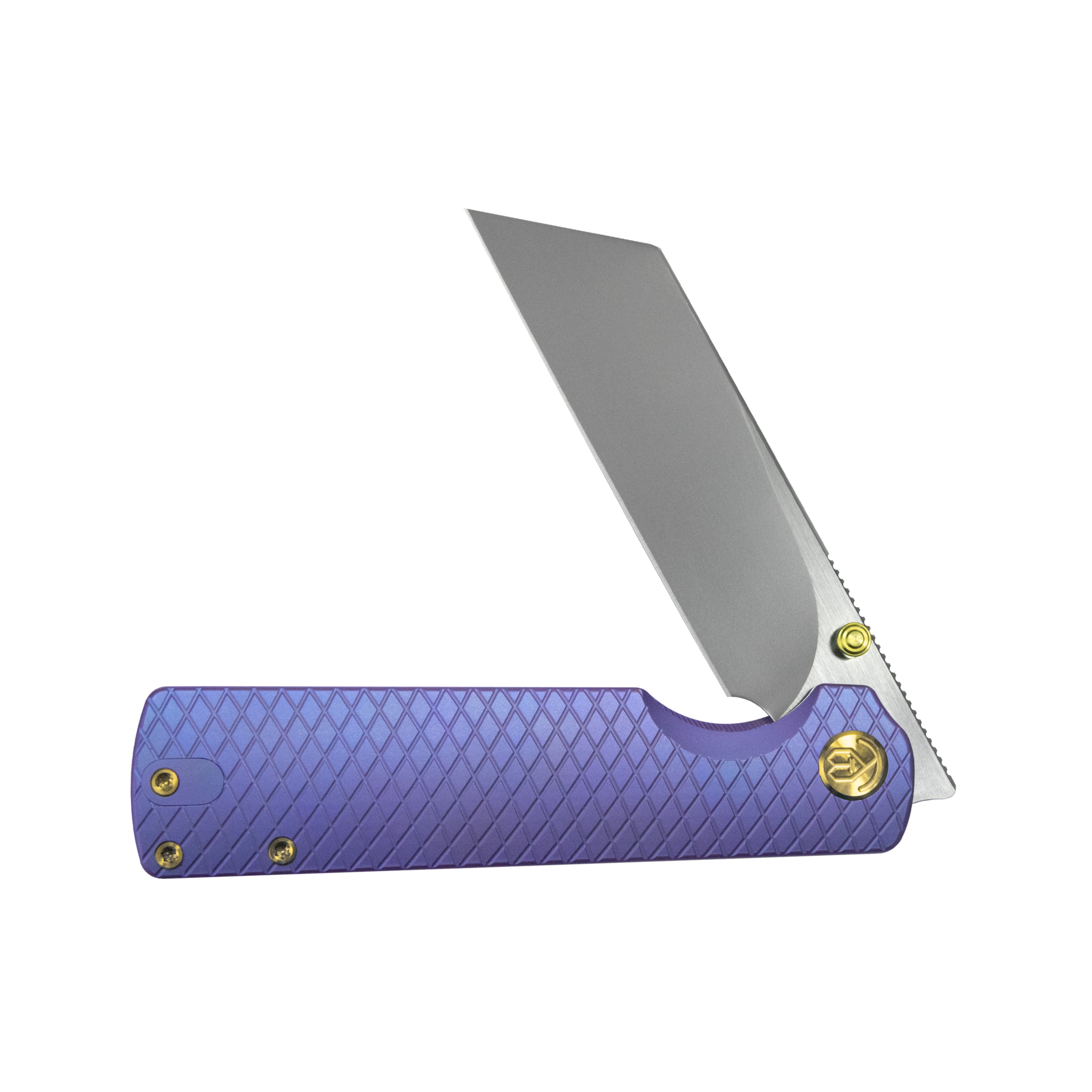 KB Get Some Frame Lock Folding Knife Blurple Titanium Handle 3.35" Satin & Silver Bead Blast M390 Blade KB445C