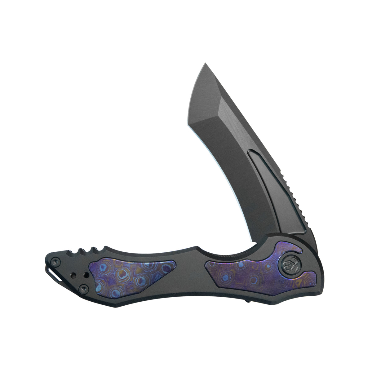 KB Paraclete Folding Knife DLC Titanium with Zircuti inlay Handle 3.70'' DLC Belt Satin M390 Blade KB517B