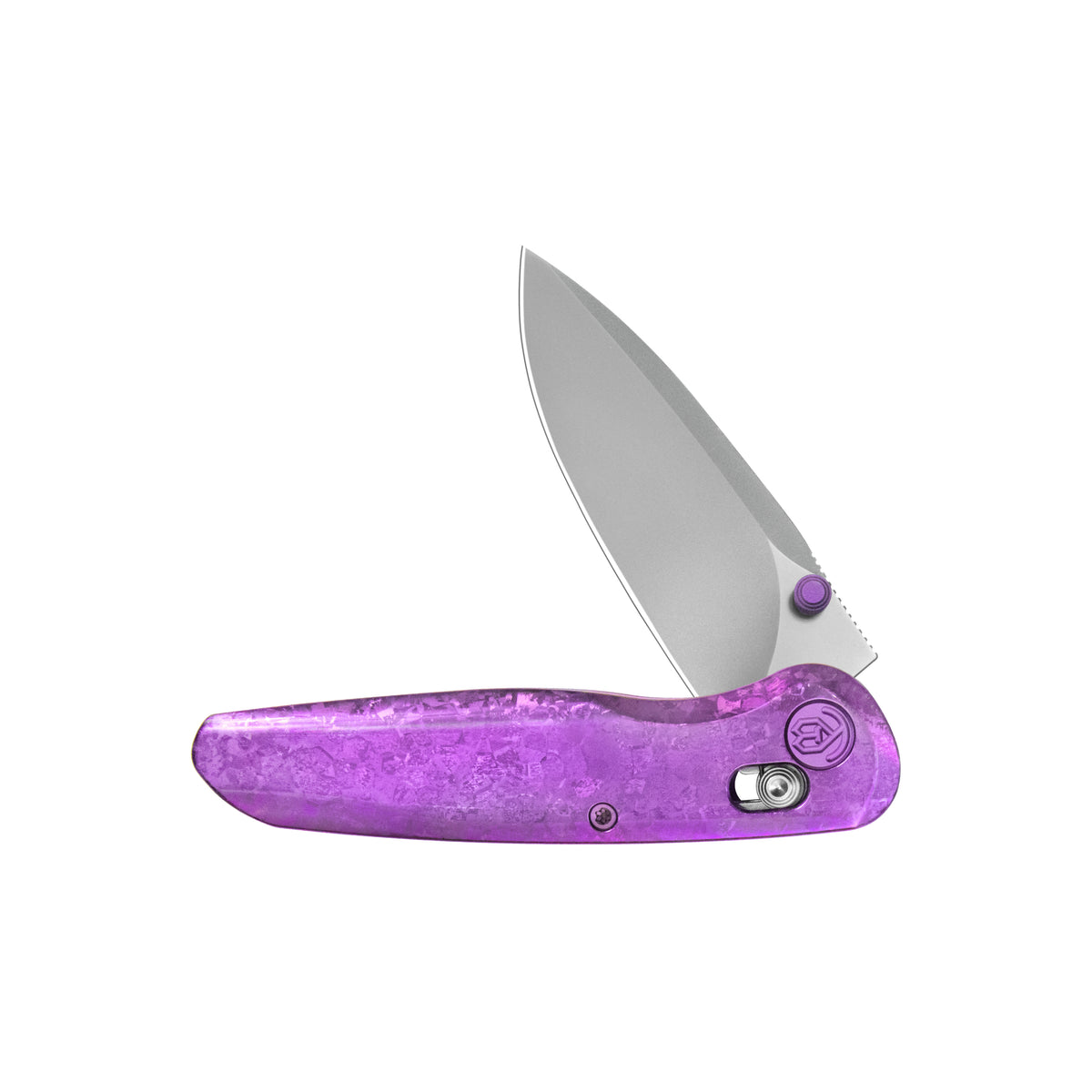 KB Small Pioneer Folding Knife Purple Ano Crystallized Titanium Handle 2.99" Silver Bead Blast S90V Blade KB482E