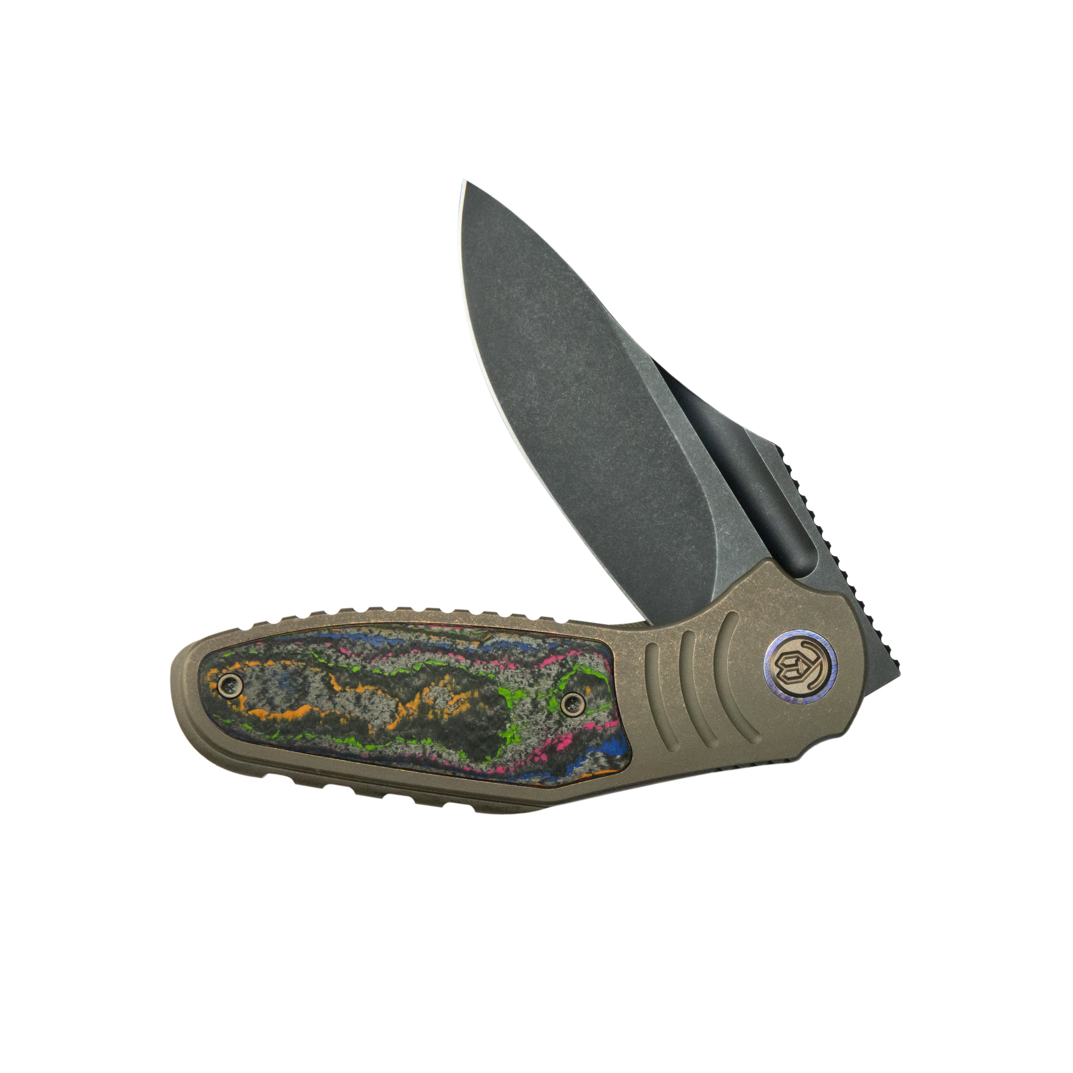 KB Stroller Folding Knife Bronze Titanium/CF Inlays Handle 3.35" Blackwash CPM 20CV Blade KB384C