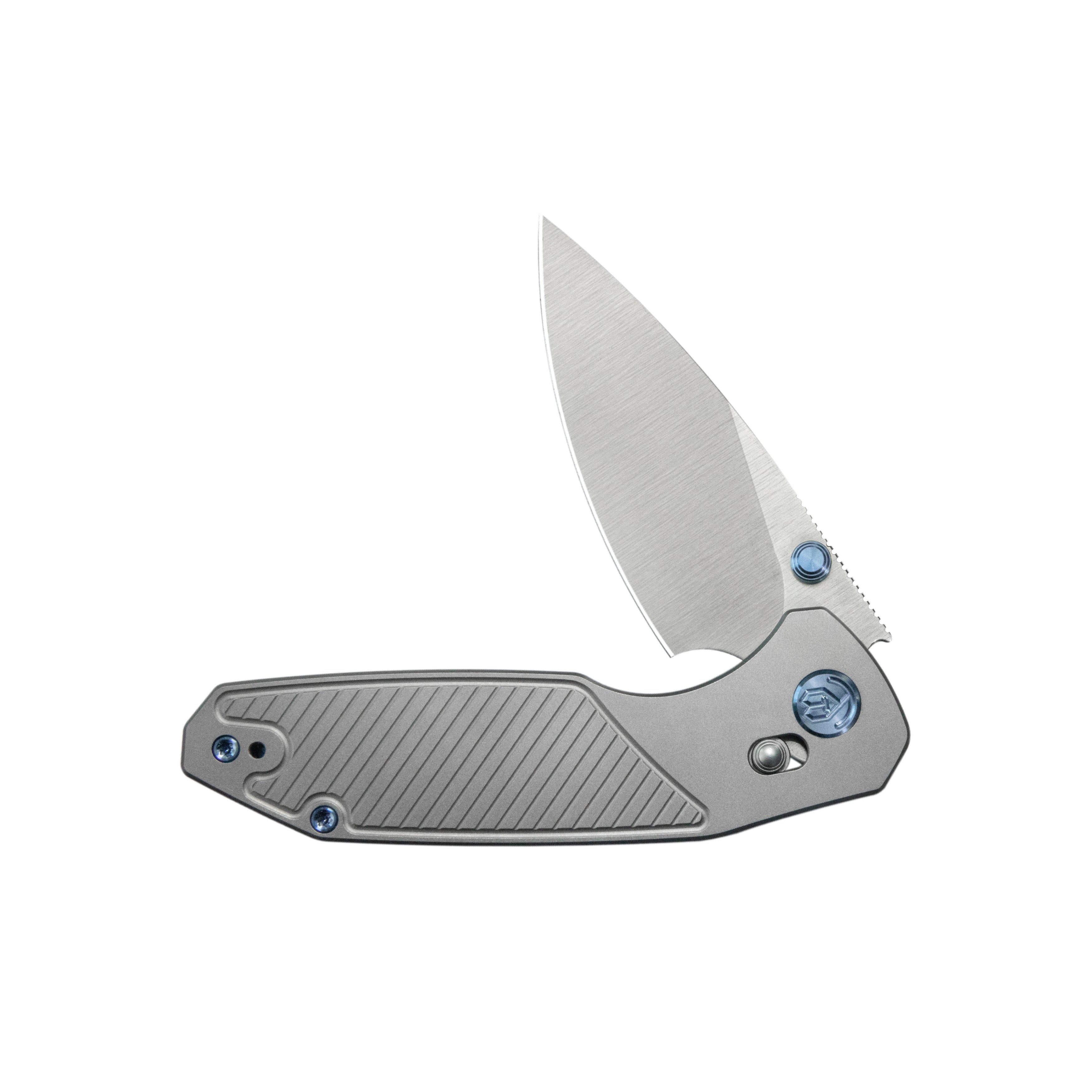 KB Aero Air Pocket Knife Gray Crossbar Lock Gray Ti Diagonal Milling 2.91" Satin M390 Blade KB488A