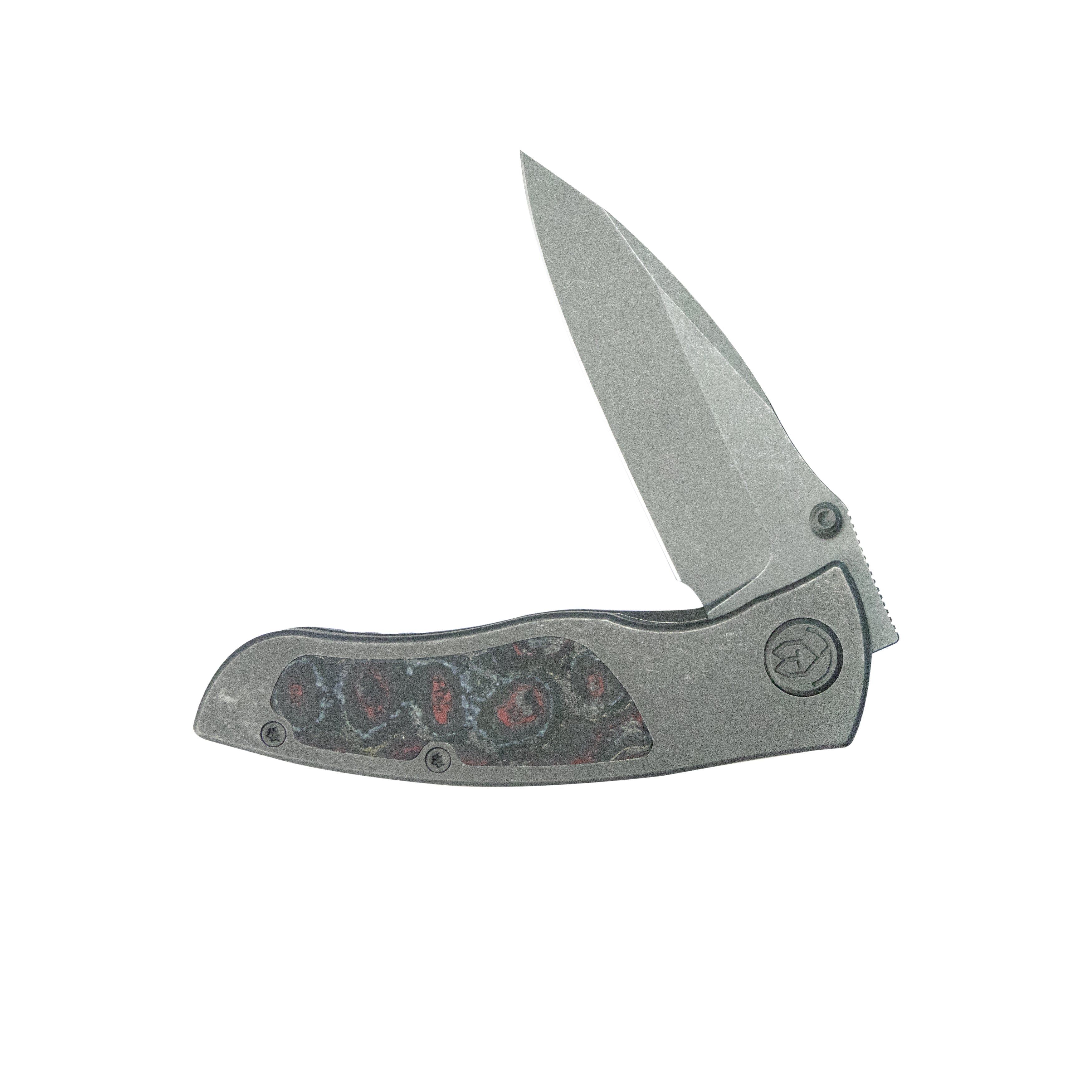 Vertigo Frame Lock Folding Knife Darkblast Ti w/ Santa Clara CF Inlays 3.11" Acid Etch and Stonewash S35VN Blade KB258A