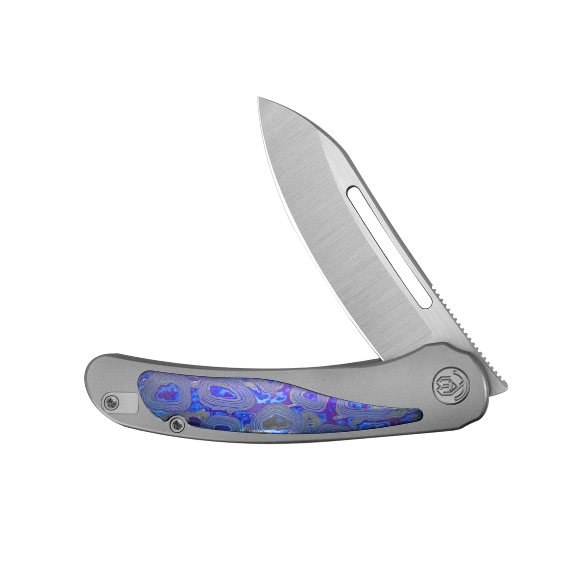 KB Finesse Folding Knife Sandblasting Titanium with Zircuti inlay Handle 3.54" Belt Satin Bohler M390 Blade KB399C