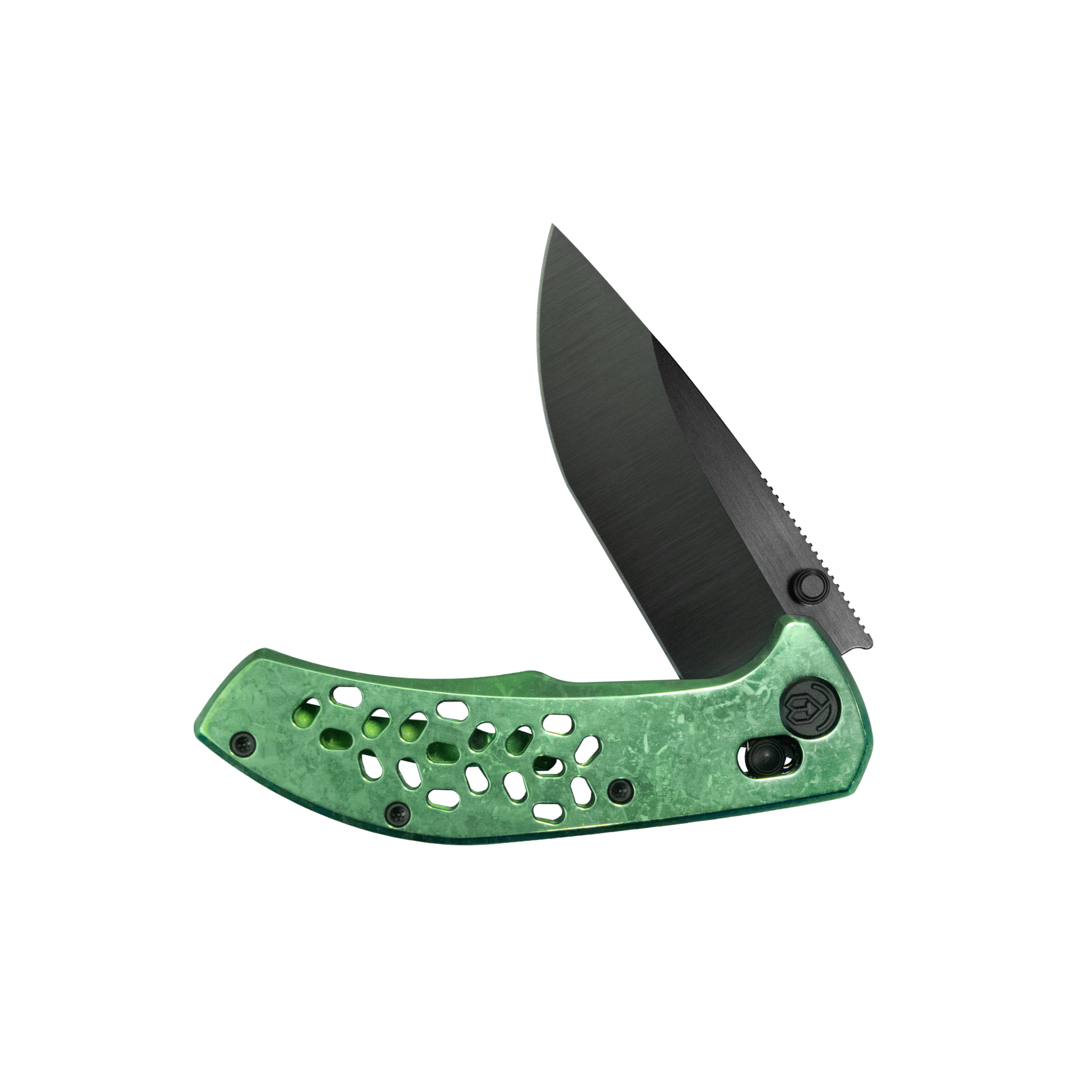 KB Trillium Folding Knife Green Ano Crystal Ti Handle 3.11'' DLC Belt Satin M390 Blade KB326D