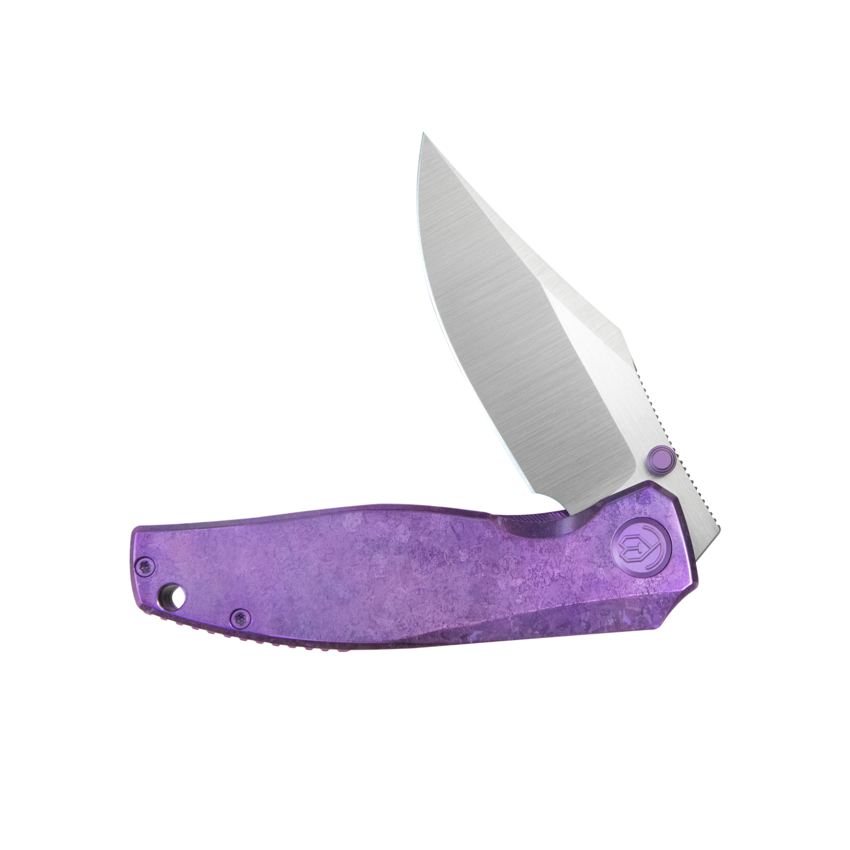 KB Classico Frame Locking Folding Knife Purple Crystallized Titanium Handle 3.38" Belt Satin M390 Blade KB478D