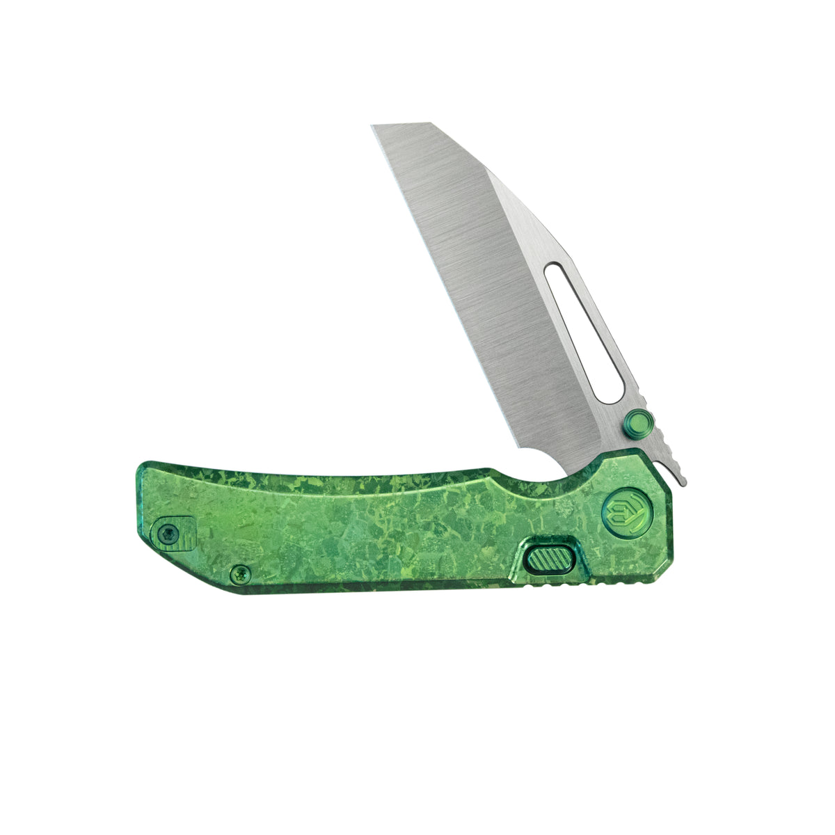 KB Venom Top Liner Lock Pocket Folding Knife Green Ano Crystal Ti 3.46" Belt Satin CPM S90V Blade KB435F