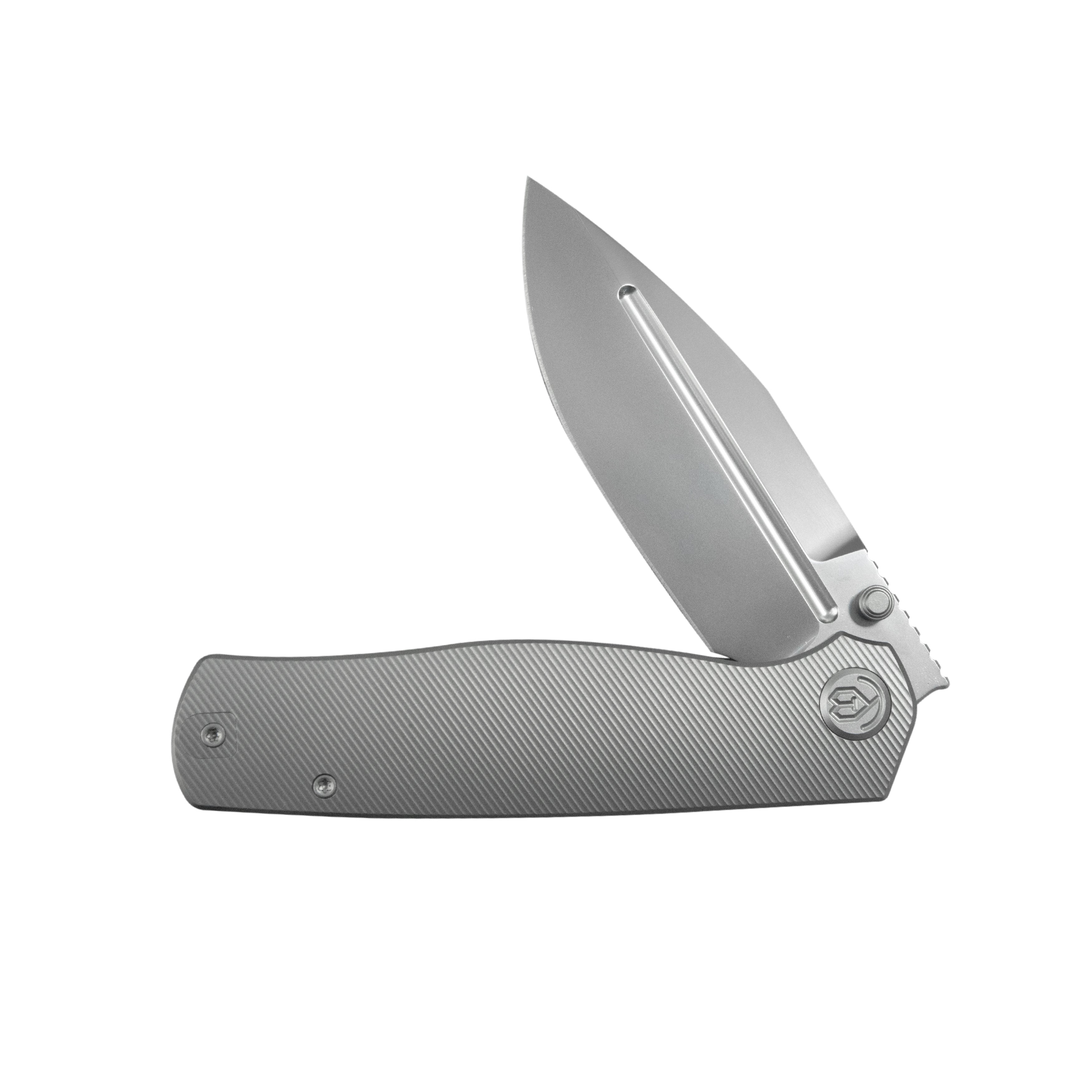 KB Albatross Tactical Folding Knife Gray Titanium with Micro Milling 3.74" Silver Beadblast M390 KB471A