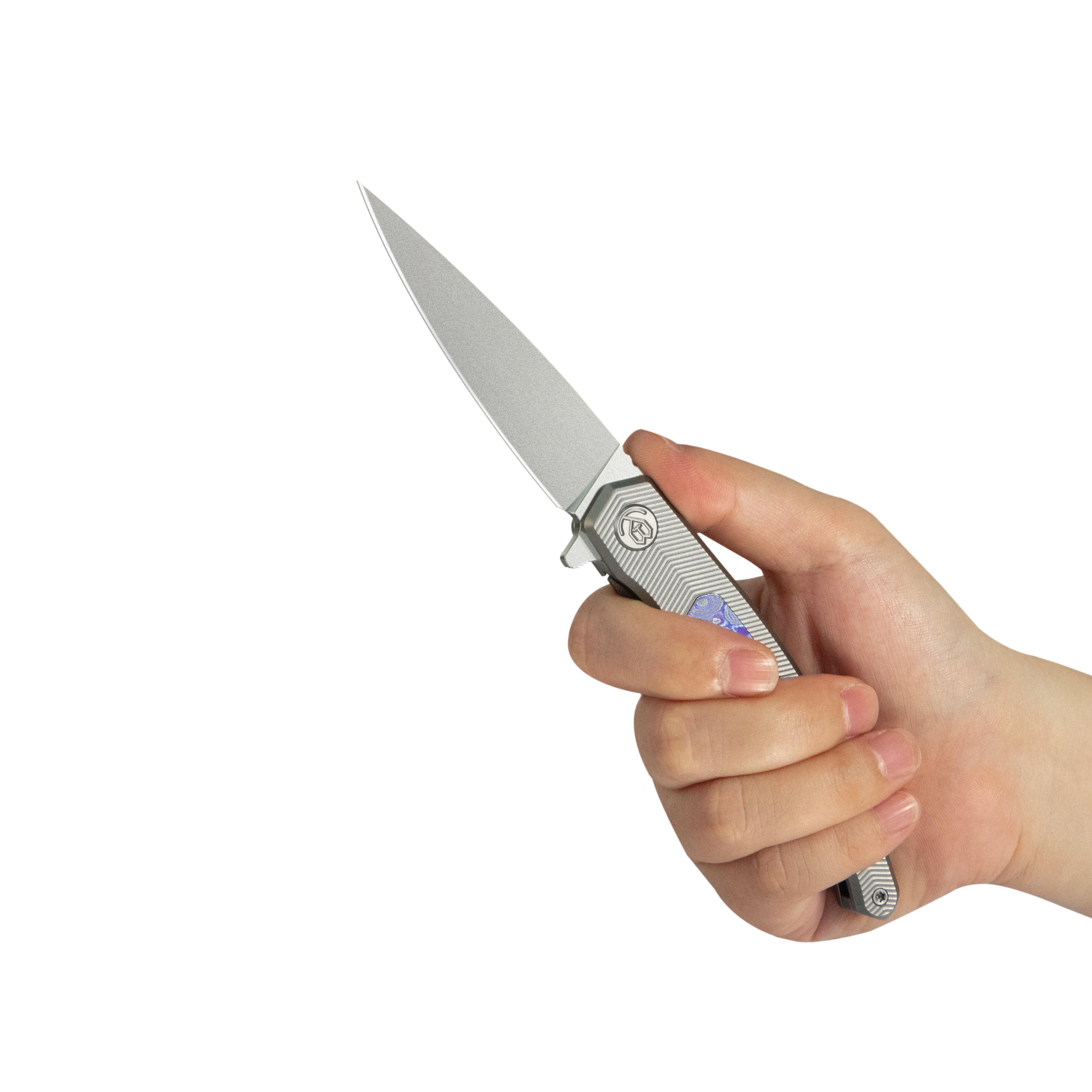 KB Mos Folding Knife Sandblasting Titanium Micro Milling with Zircuti inlay Handle 3.27'' Silver Bead Blasting M390 Blade KB456B