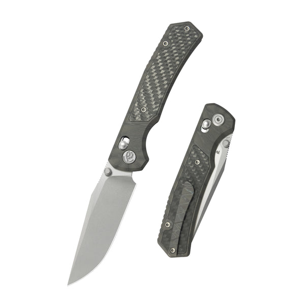 KB Lynx Folding Knife Flame Ano Titanium with Wave CF Inlay Handle 3.5