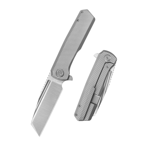 KB Nexus Folding Knife Grey Titanium Handle 3.66'' Belt Satin M390 Bla