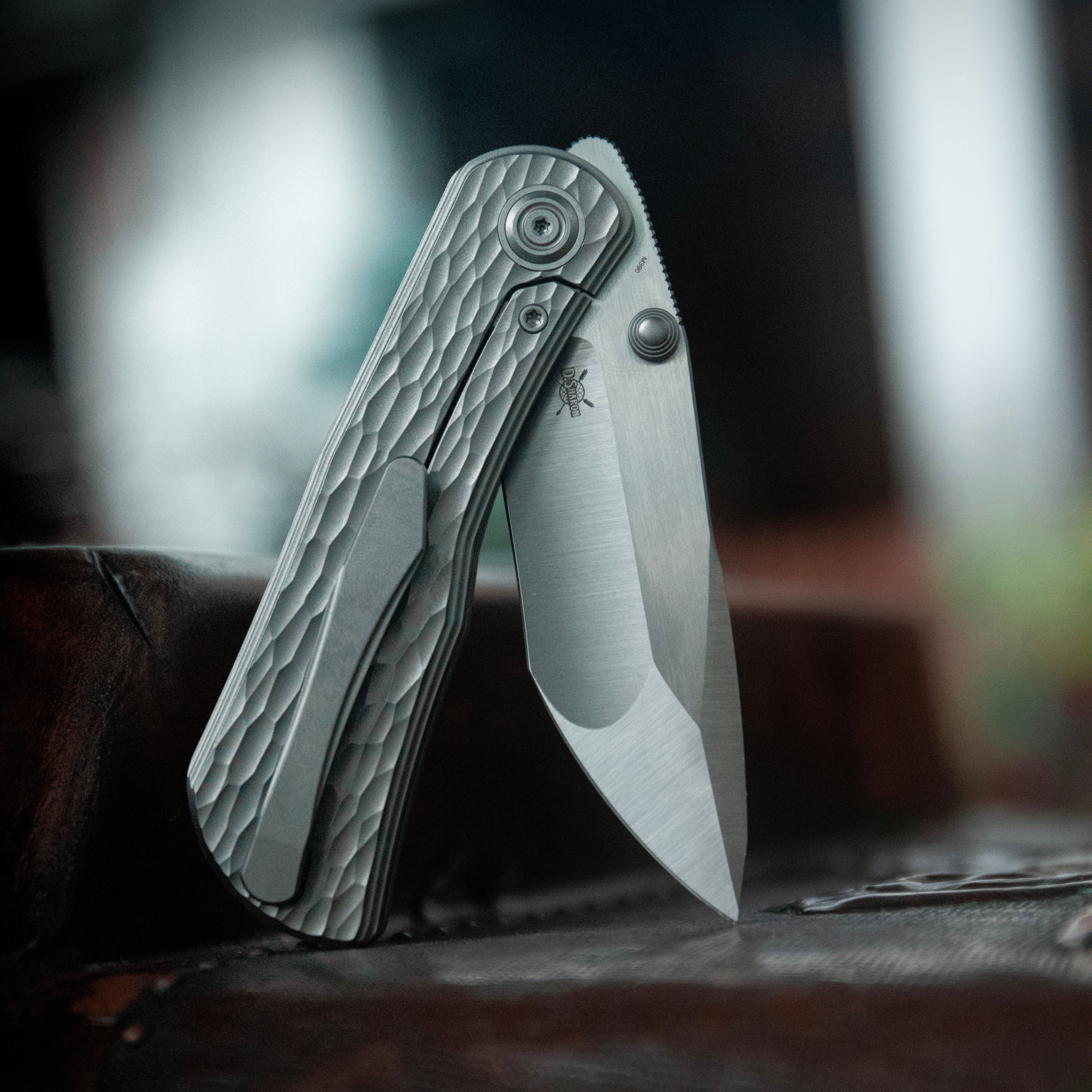 KB Folklore Folding Knife Sandblast Titanium w/ Jigged Pattern Milling Handle 3.42'' Belt Satin M390 Blade KB444A