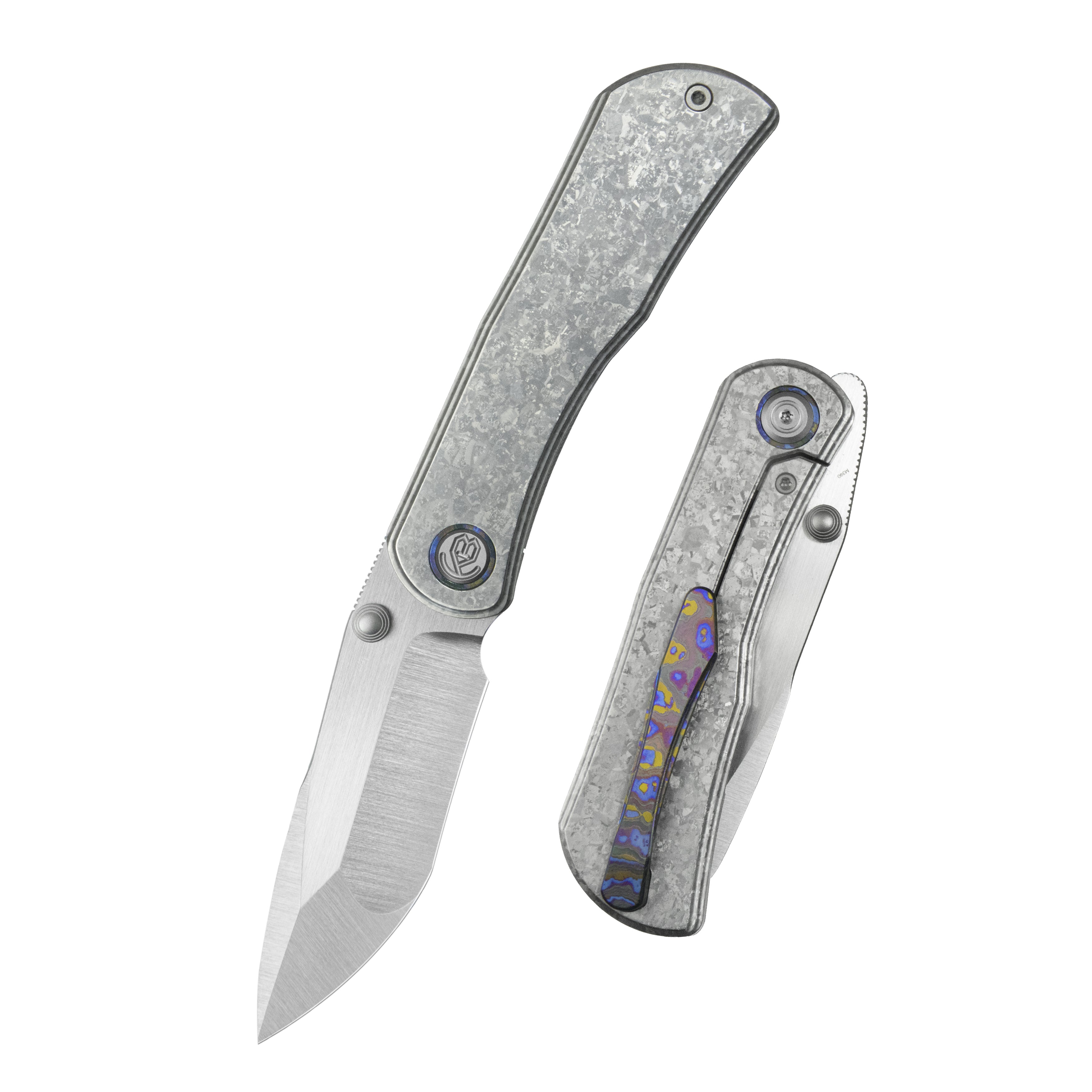 KB Folklore Folding Knife Original Crystallized Titanium Handle 3.42'' Belt Satin M390 Blade KB444D