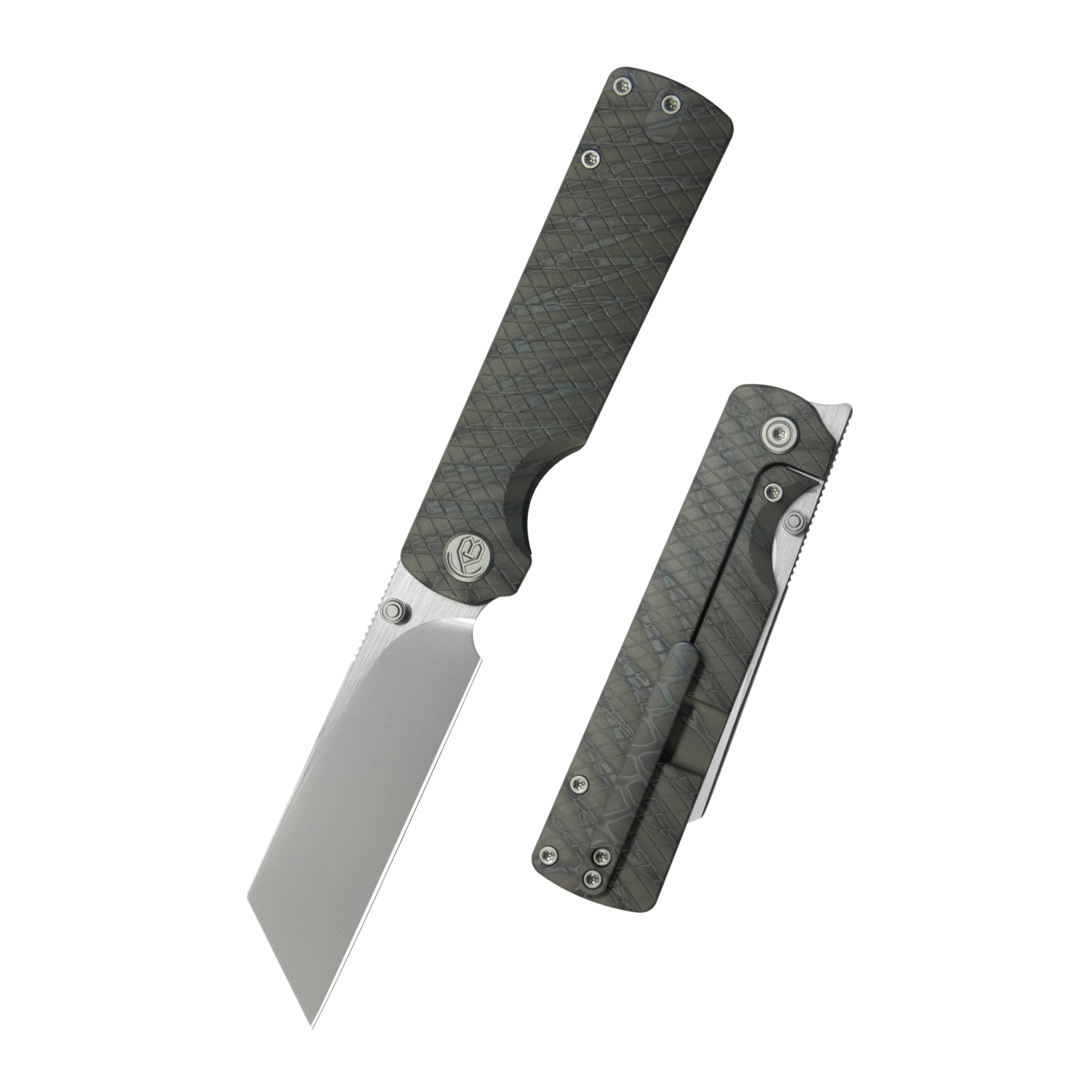 KB Get Some Frame Lock Folding Knife Flamed Titanium Handle 3.35" Satin & Silver Bead Blast M390 Blade KB445B