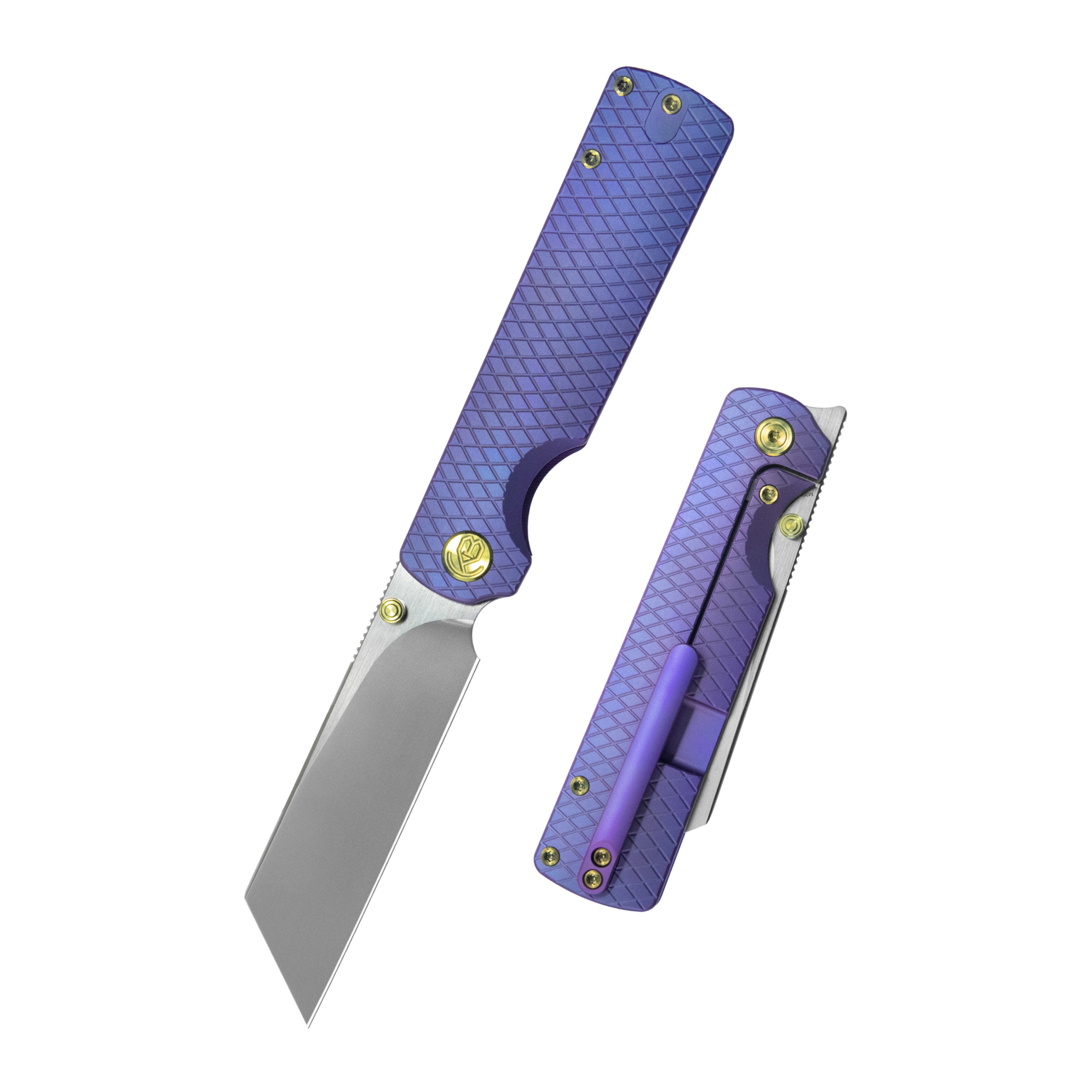 KB Get Some Frame Lock Folding Knife Blurple Titanium Handle 3.35" Satin & Silver Bead Blast M390 Blade KB445C