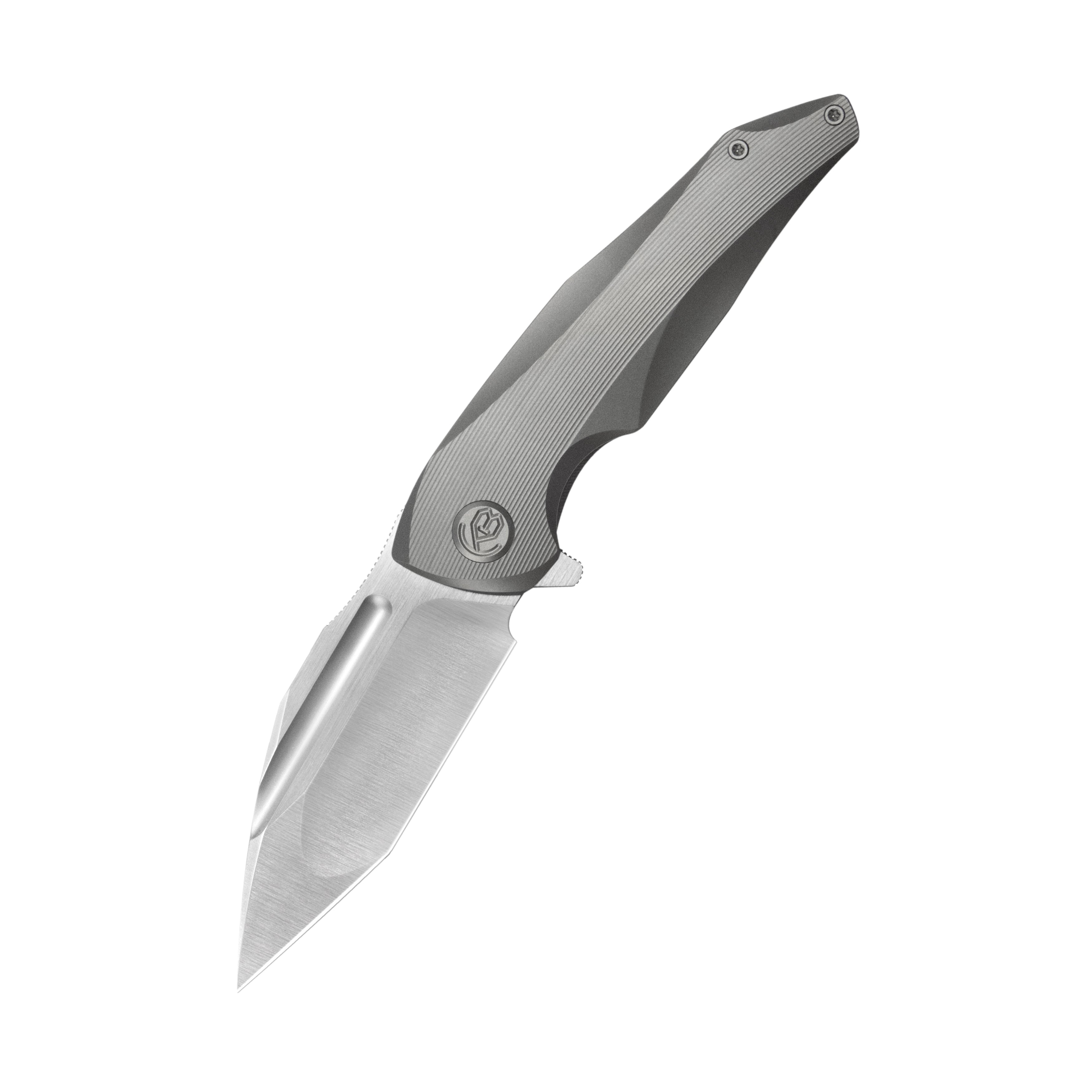KB Navigator Tactical Folding Knife Flipper Gray Ti Micro Milling 3.39" Belt Satin M390 Blade KB458A