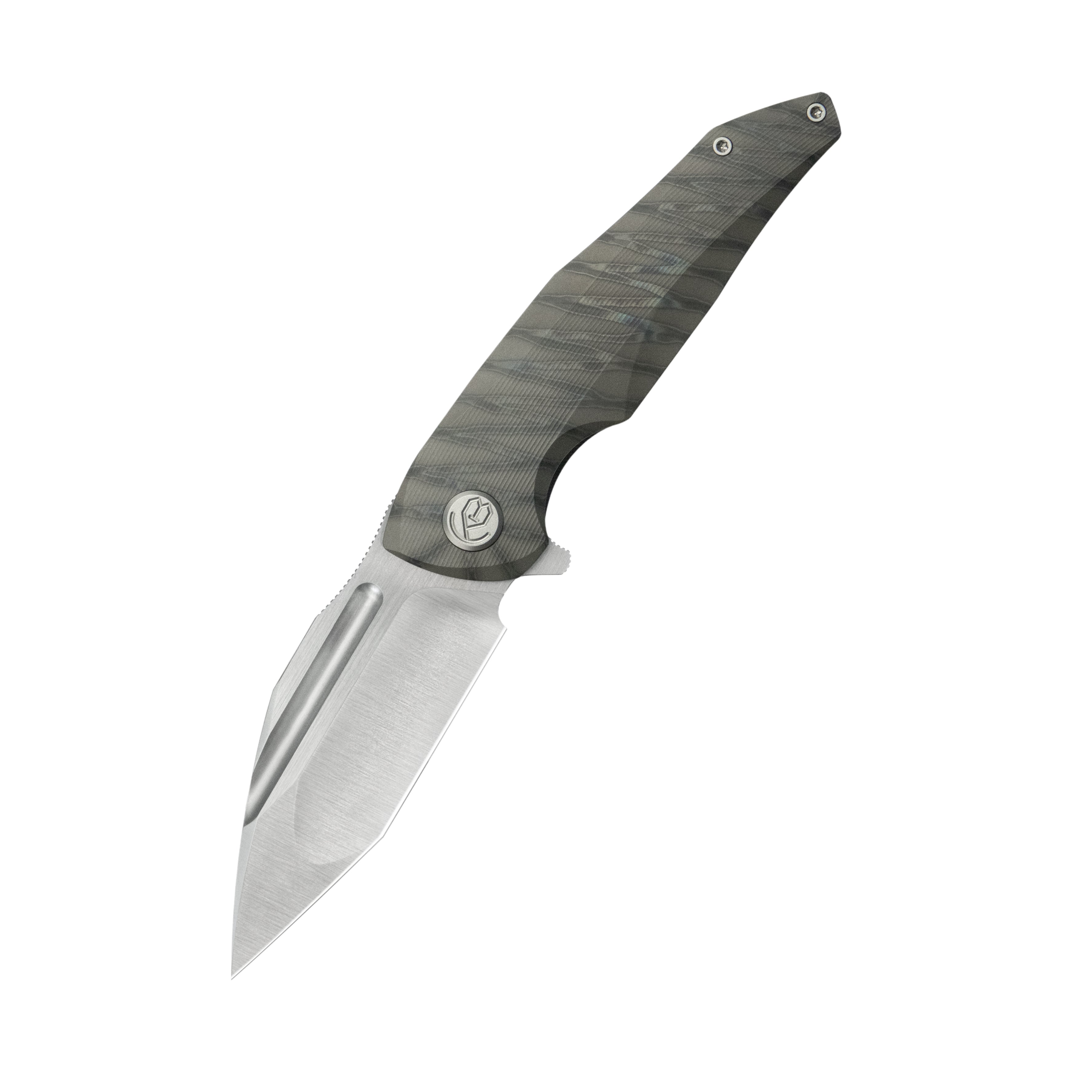 KB Navigator Tactical Folding Knife Flipper Flamed Ti Micro Milling 3.39" Belt Satin M390 Blade KB458B
