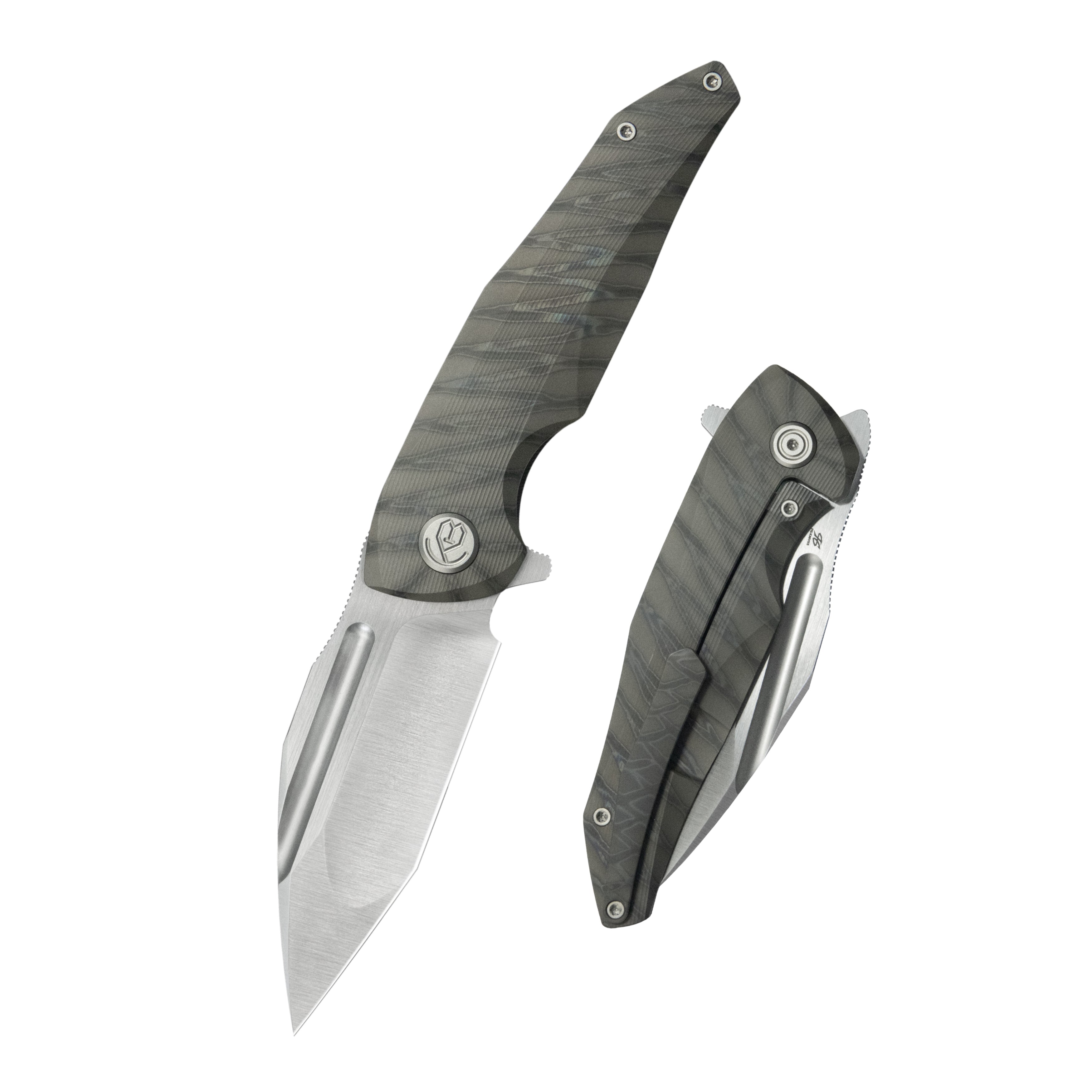 KB Navigator Tactical Folding Knife Flipper Flamed Contoured Ti Micro Milling 3.39" Tanto Satin M390 Blade KB458B