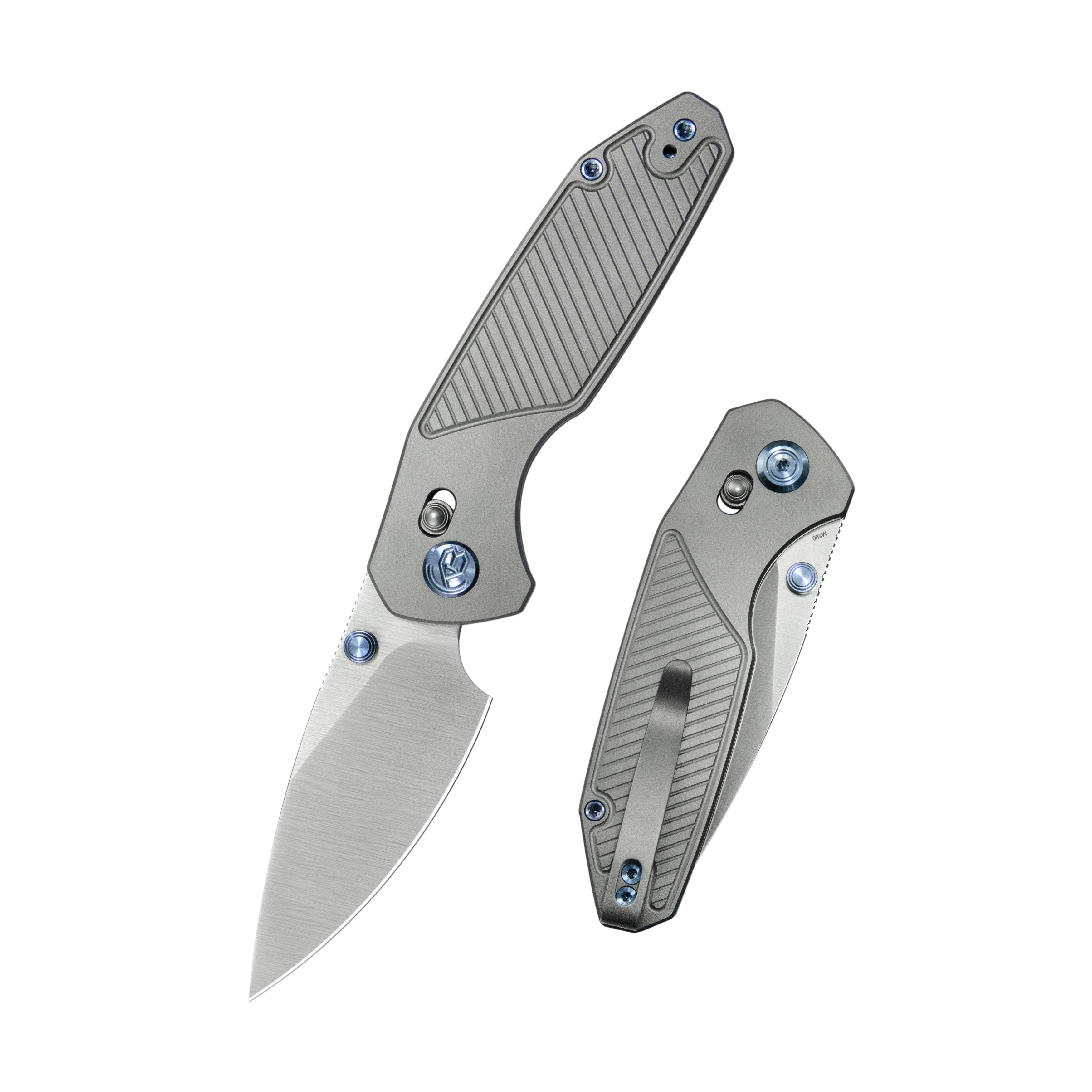 KB Aero Air Pocket Knife Gray Crossbar Lock Gray Ti Diagonal Milling 2.91" Satin M390 Blade KB488A
