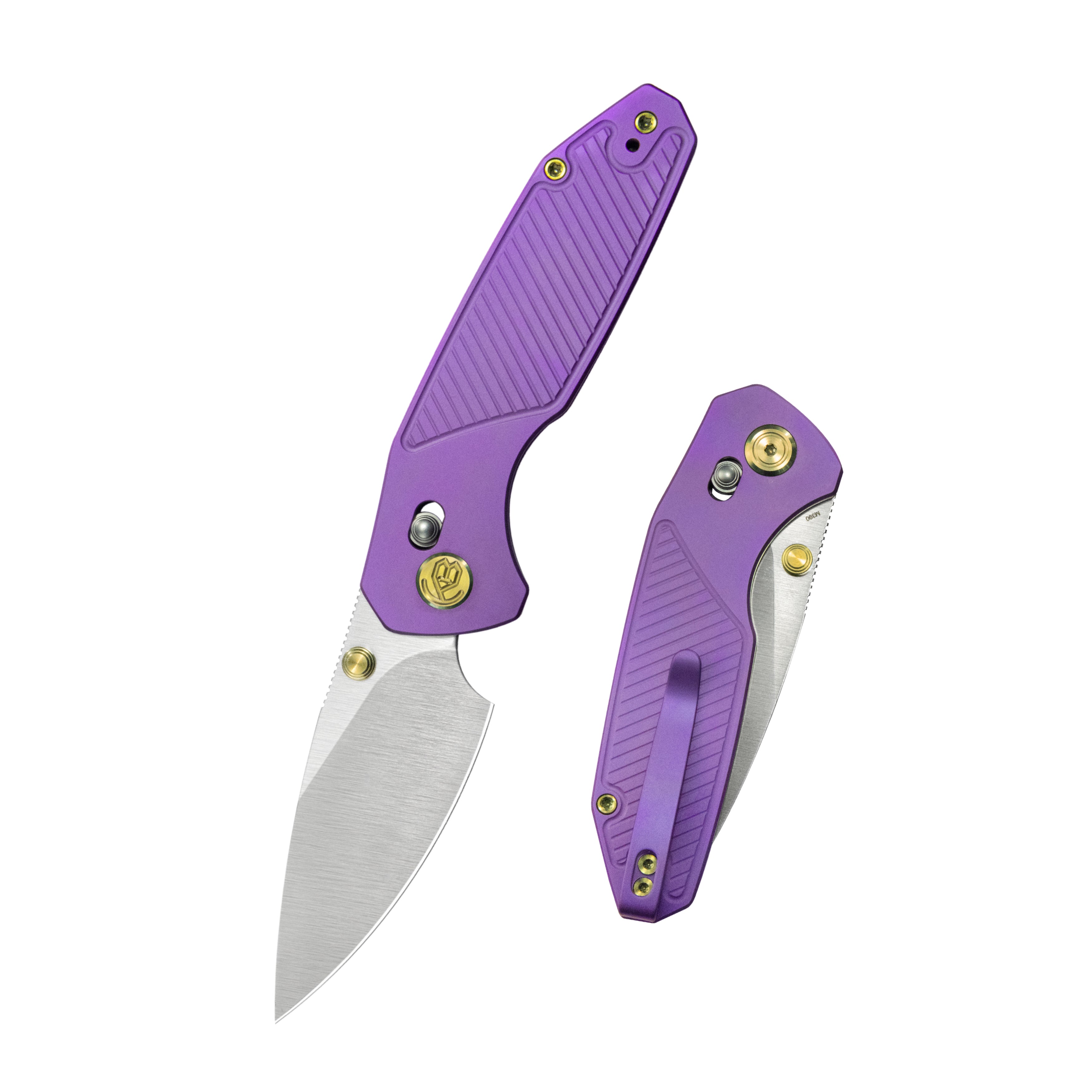 KB Aero Air Pocket Knife Crossbar Lock Purple Ti Diagonal Milling 2.91" Satin M390 Blade KB488C