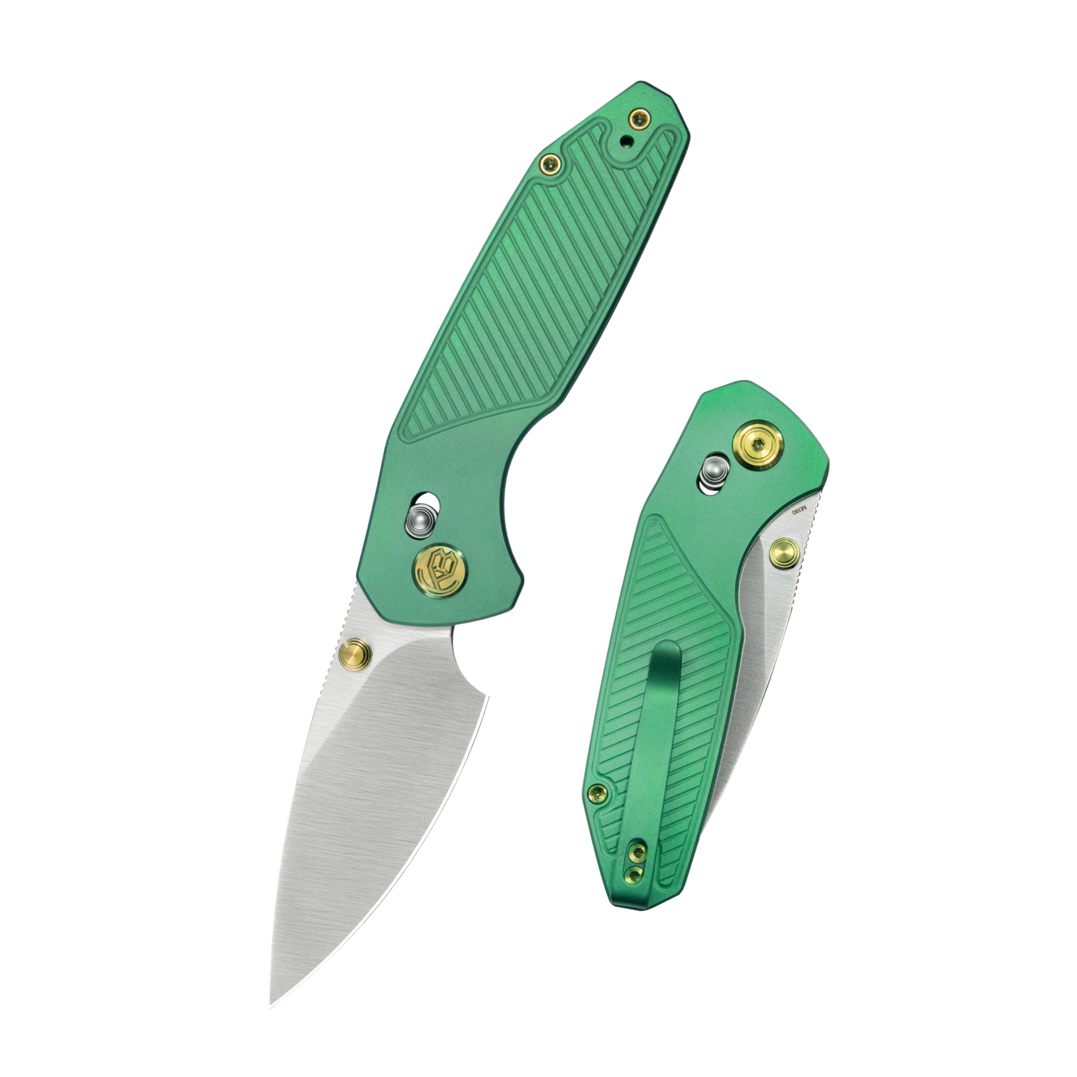 KB Aero Air Pocket Knife Crossbar Lock Green Ti Diagonal Milling 2.91" Satin M390 Blade KB488D