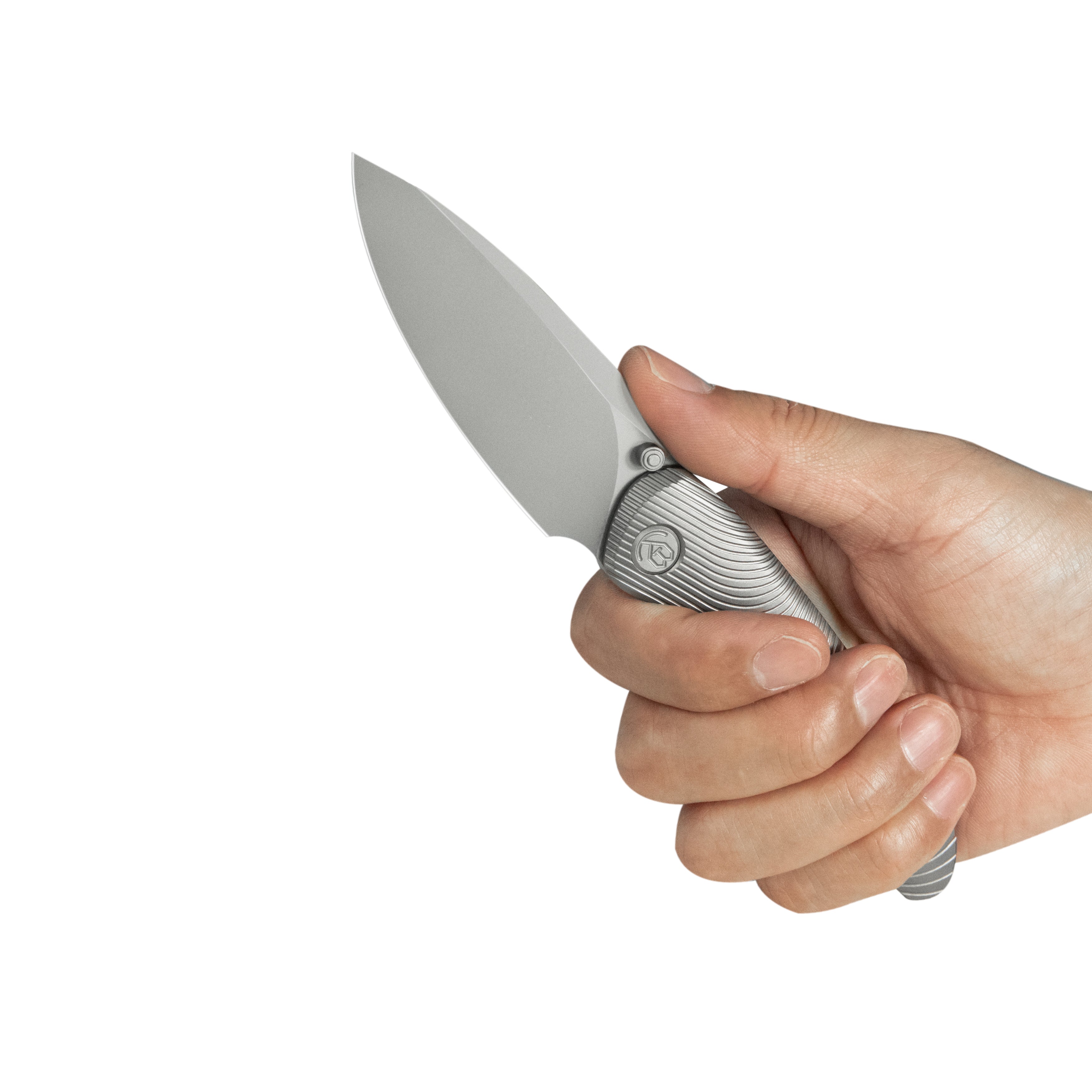 KB Pioneer Folding Knife Sandblast Titanium w/Wave Milling Handle 3.35