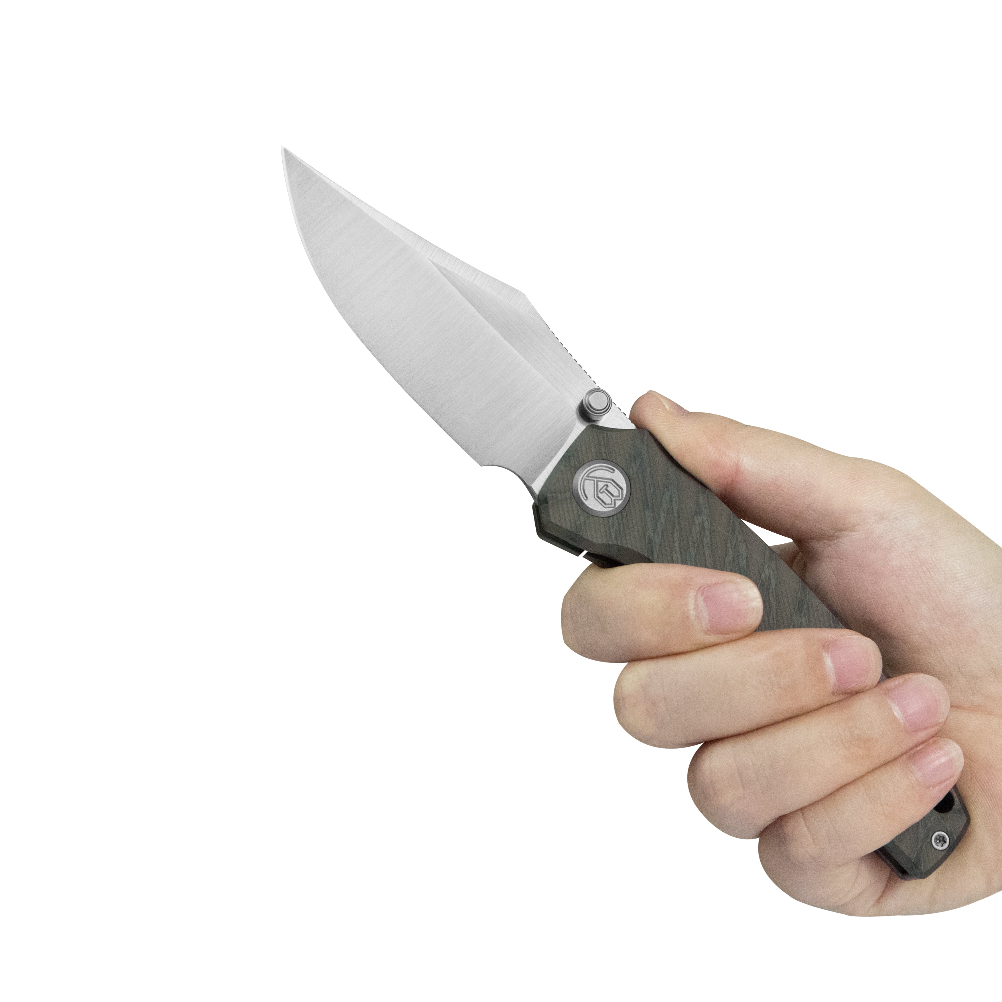 KB Classico Frame Locking Folding Knife Flamed Titanium Handle 3.38" Belt Satin M390 Blade KB478B