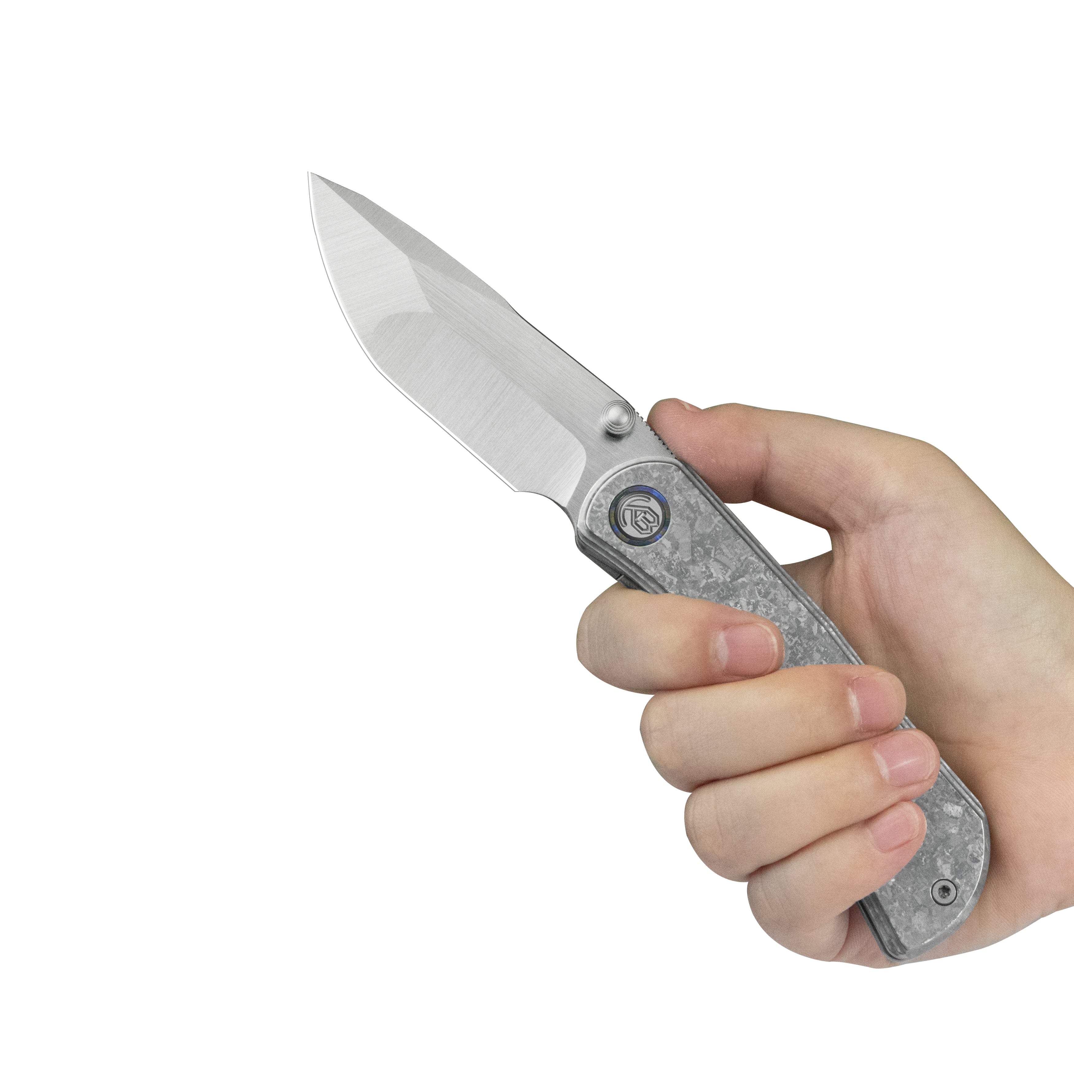 KB Folklore Folding Knife Original Crystallized Titanium Handle 3.42'' Belt Satin M390 Blade KB444D