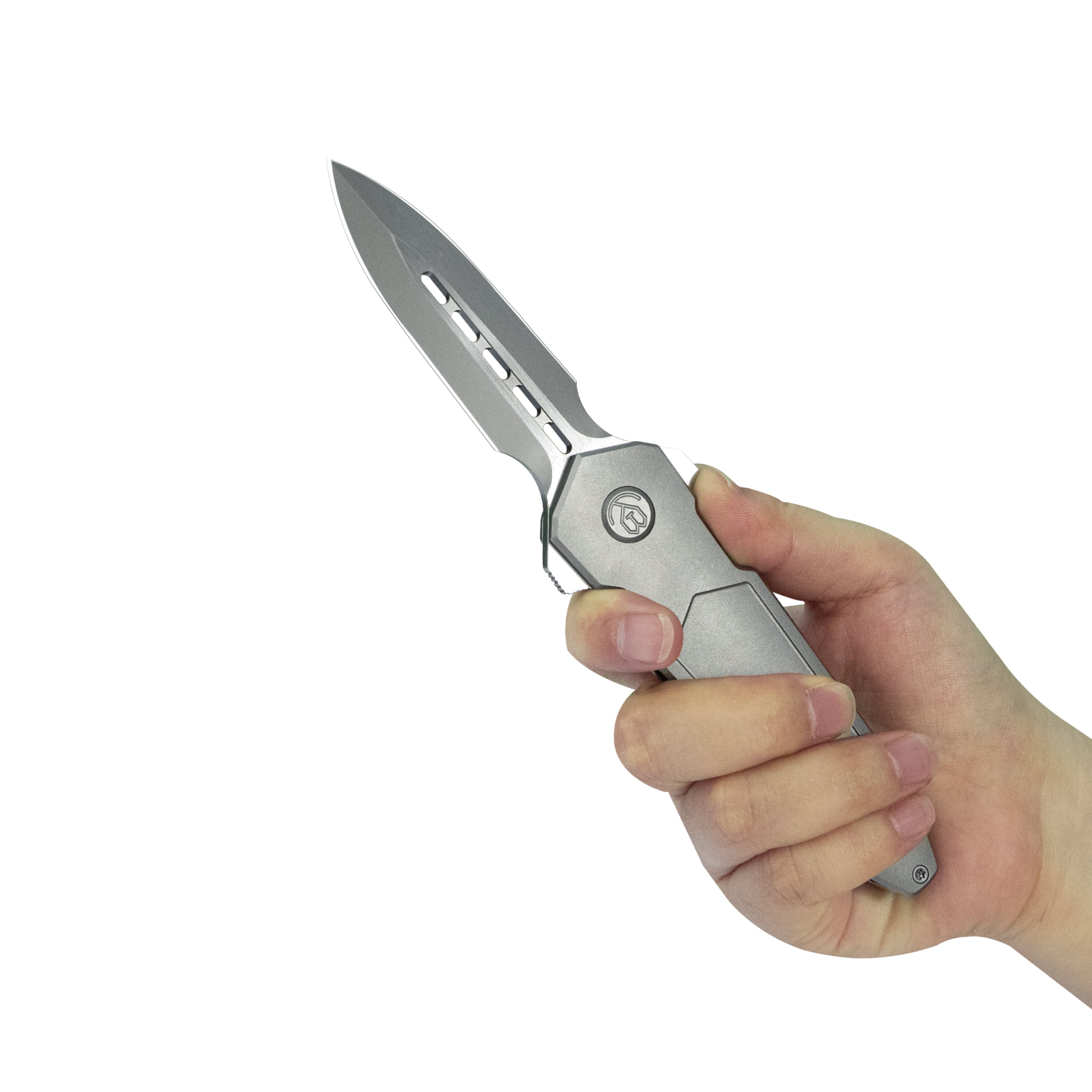 KB Urban Dagger Double Edge Folding Knife Gray Titanium Handle 3.19'' Satin & Beadblast M390 Blade KB416A