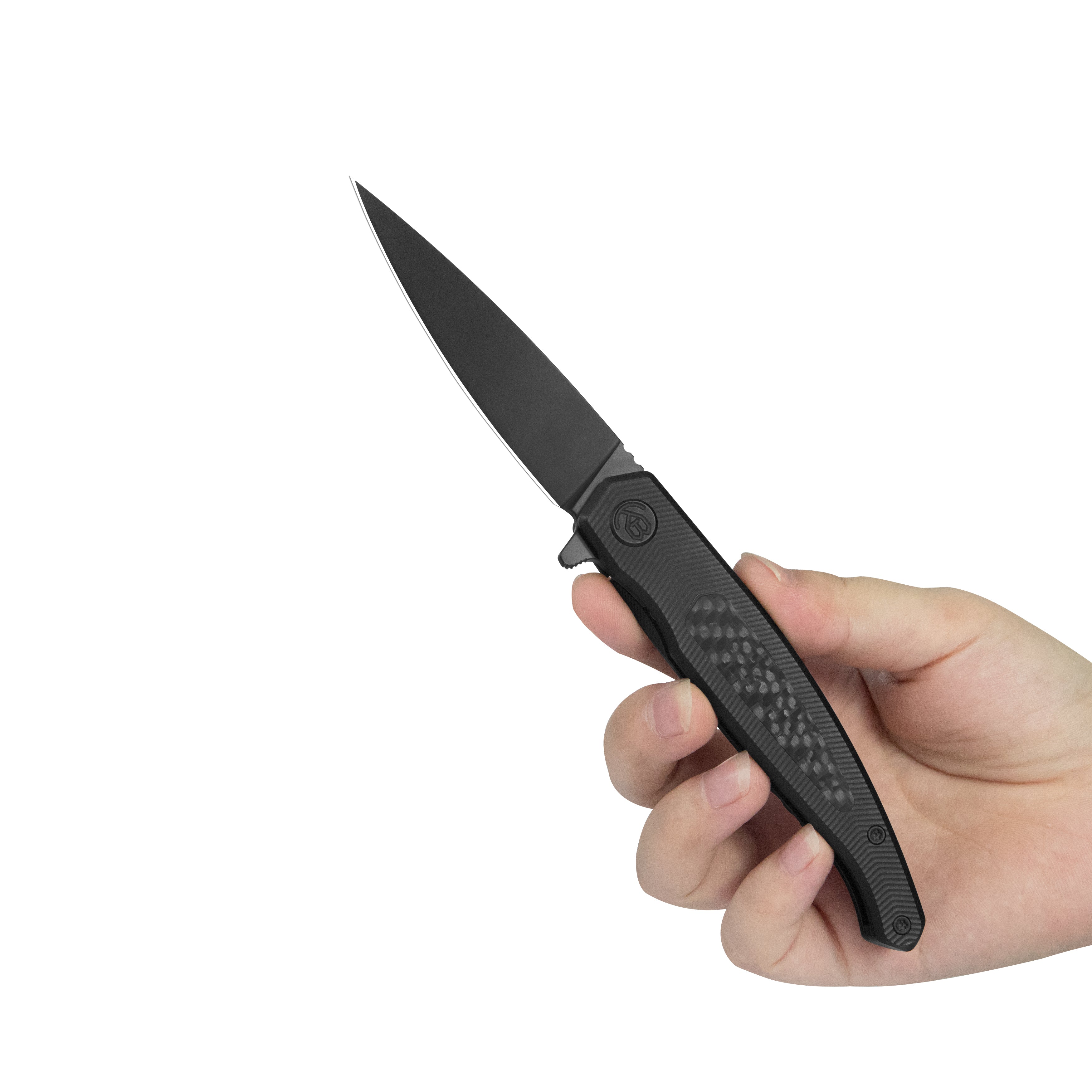 KB Mos Folding Knife Regular DLC Micro Milling with Wave CF inlay Handle 3.27'' DLC M390 Blade KB456C
