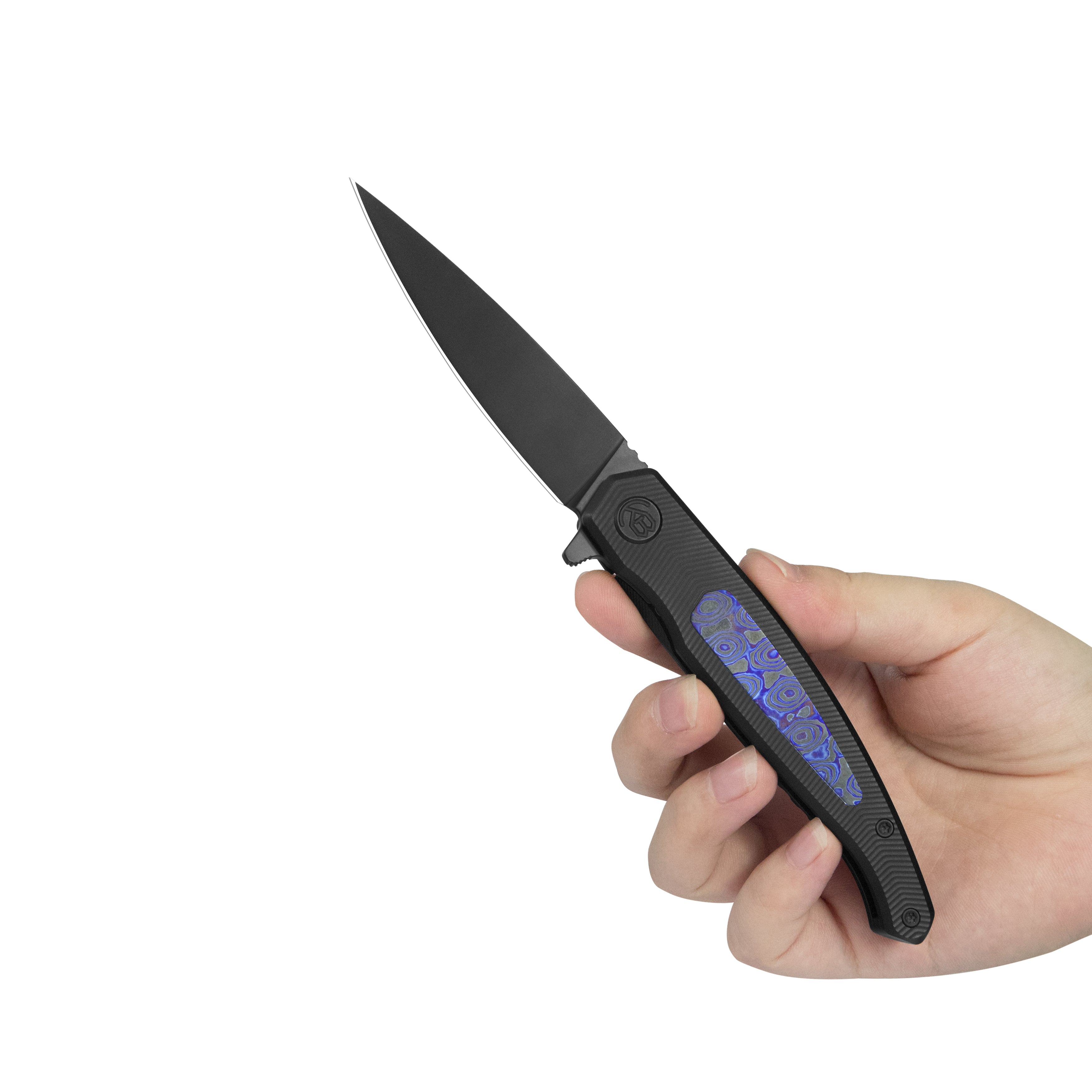 KB Mos Folding Knife Regular DLC Micro Milling with Zircuti inlay Handle 3.27'' DLC M390 Blade KB456D