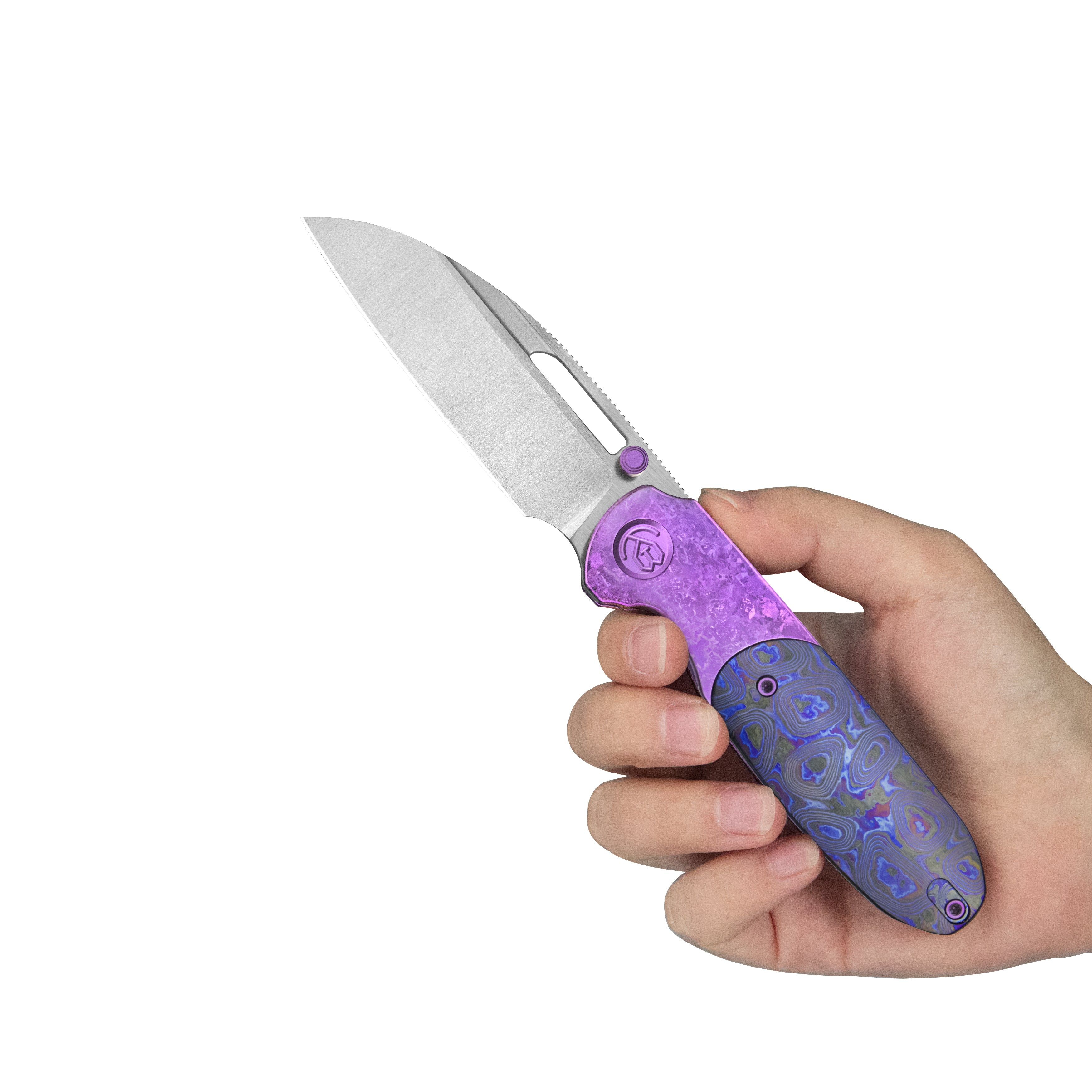 KB Icicle Pocket Folding Knife Frame Lock Purple Crystallized Titanium