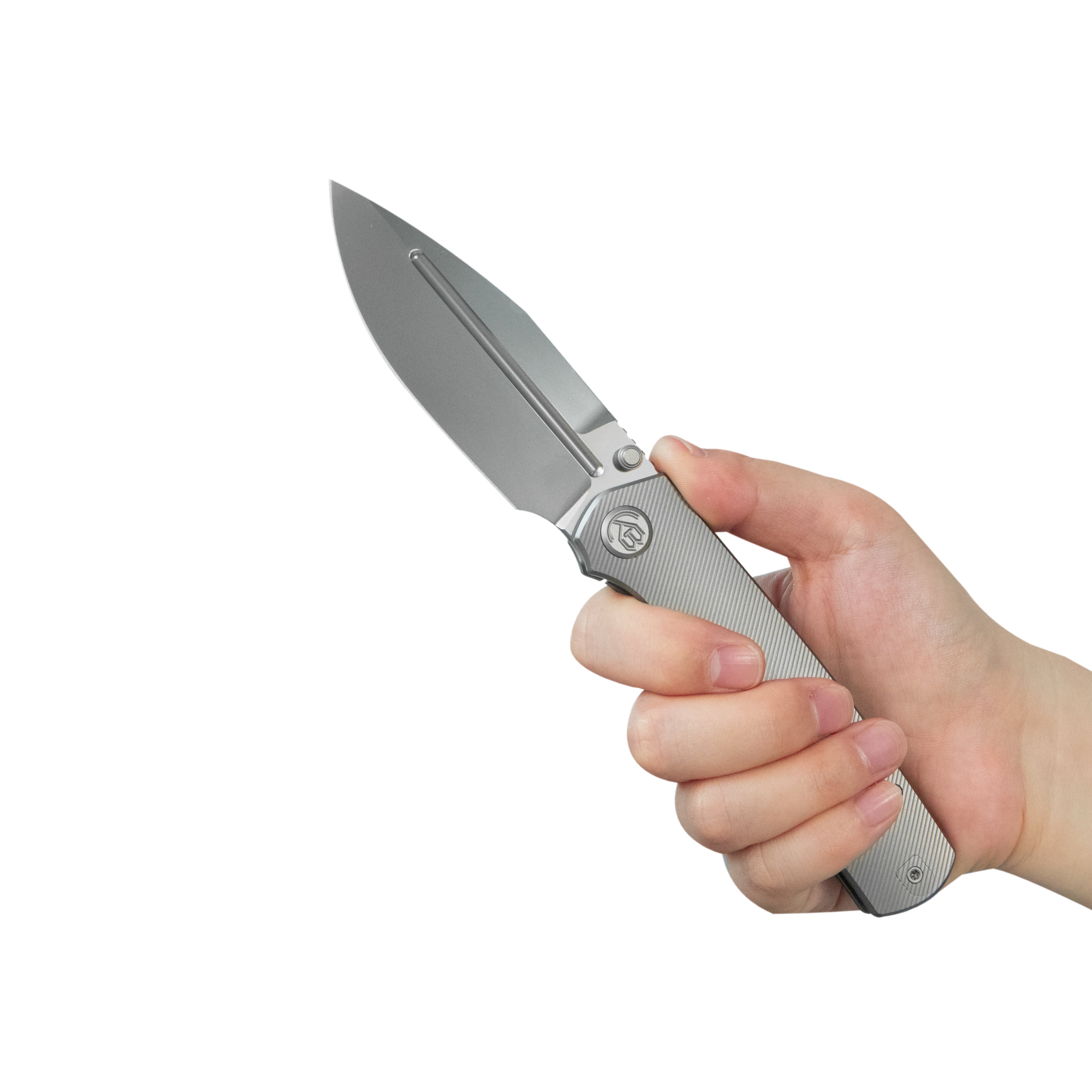 KB Albatross Tactical Folding Knife Gray Titanium with Micro Milling 3.74" Silver Beadblast M390 KB471A