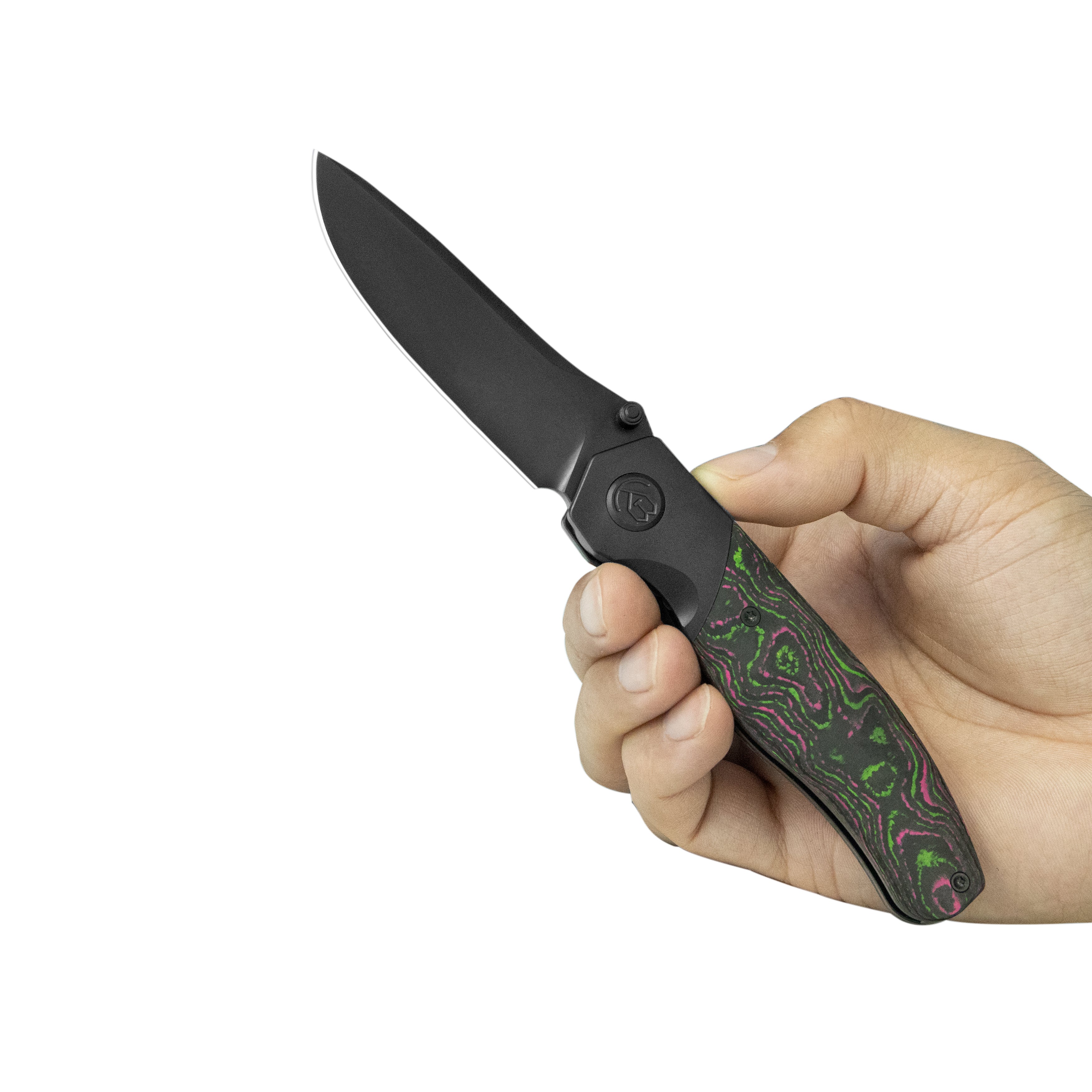 Velvet Snake Folding Knife Black DLC Titanium Bolster & CF inlay Handle 3.35'' Black DLC M390 Blade KB266C