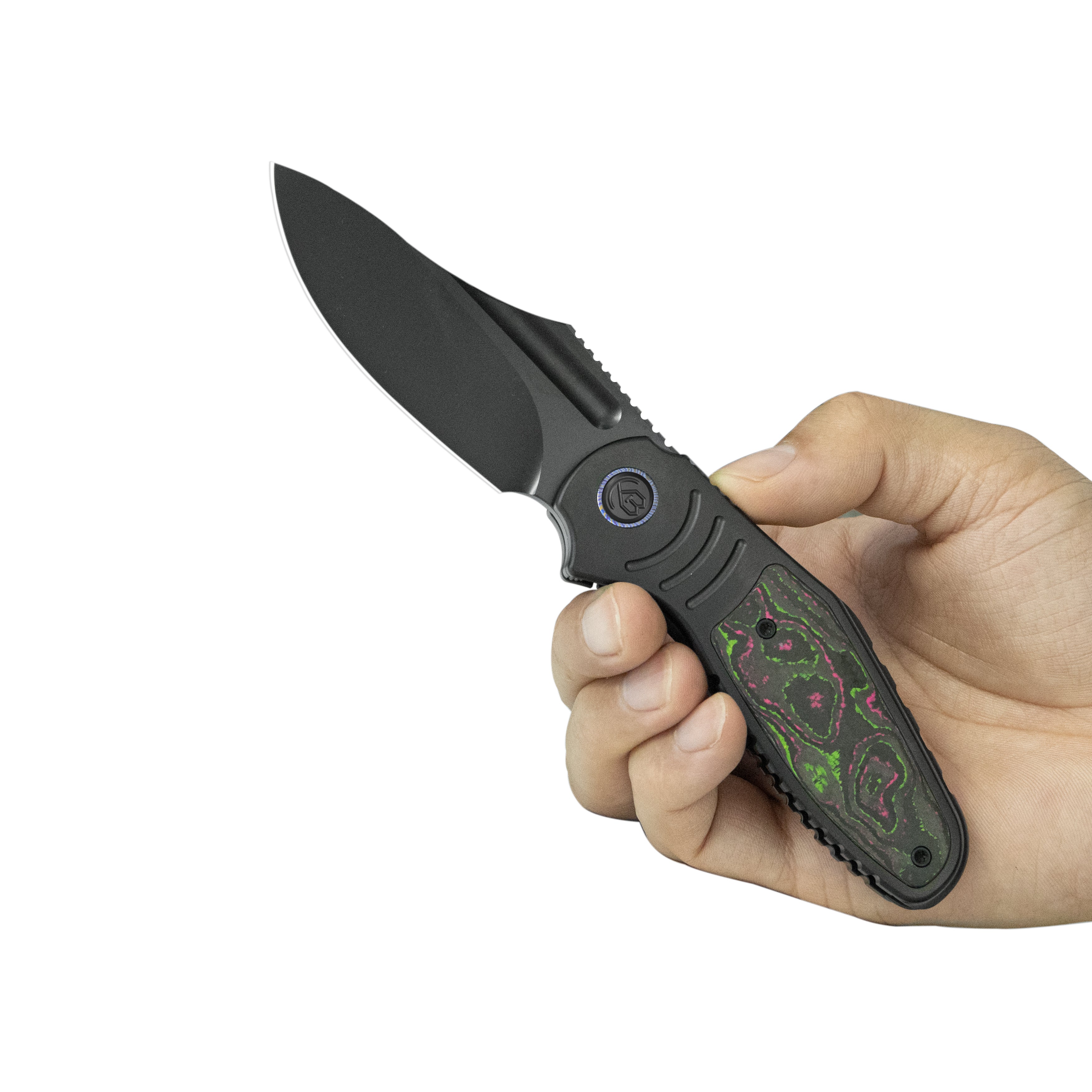 Stroller Folding Knife Black DLC Titanium/CF Inlays Handle 3.35" Black DLC CPM 20CV Blade KB384D