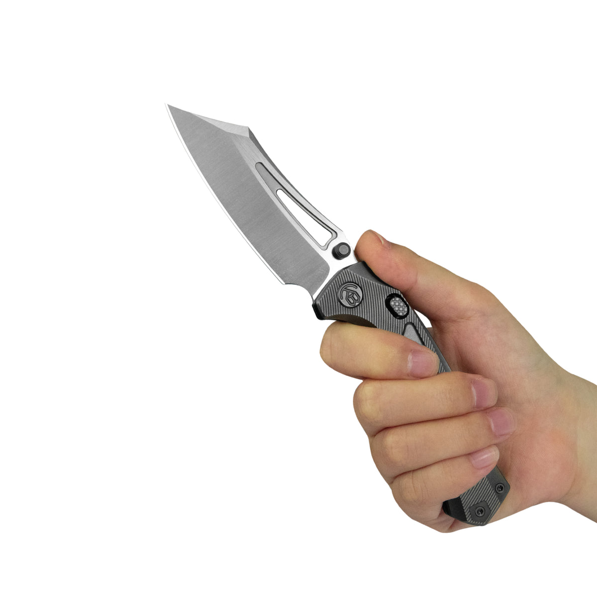 KB Pirate Folding Knife DLC Titanium Handle 3.46" Belt Satin M390 Blade KB398C