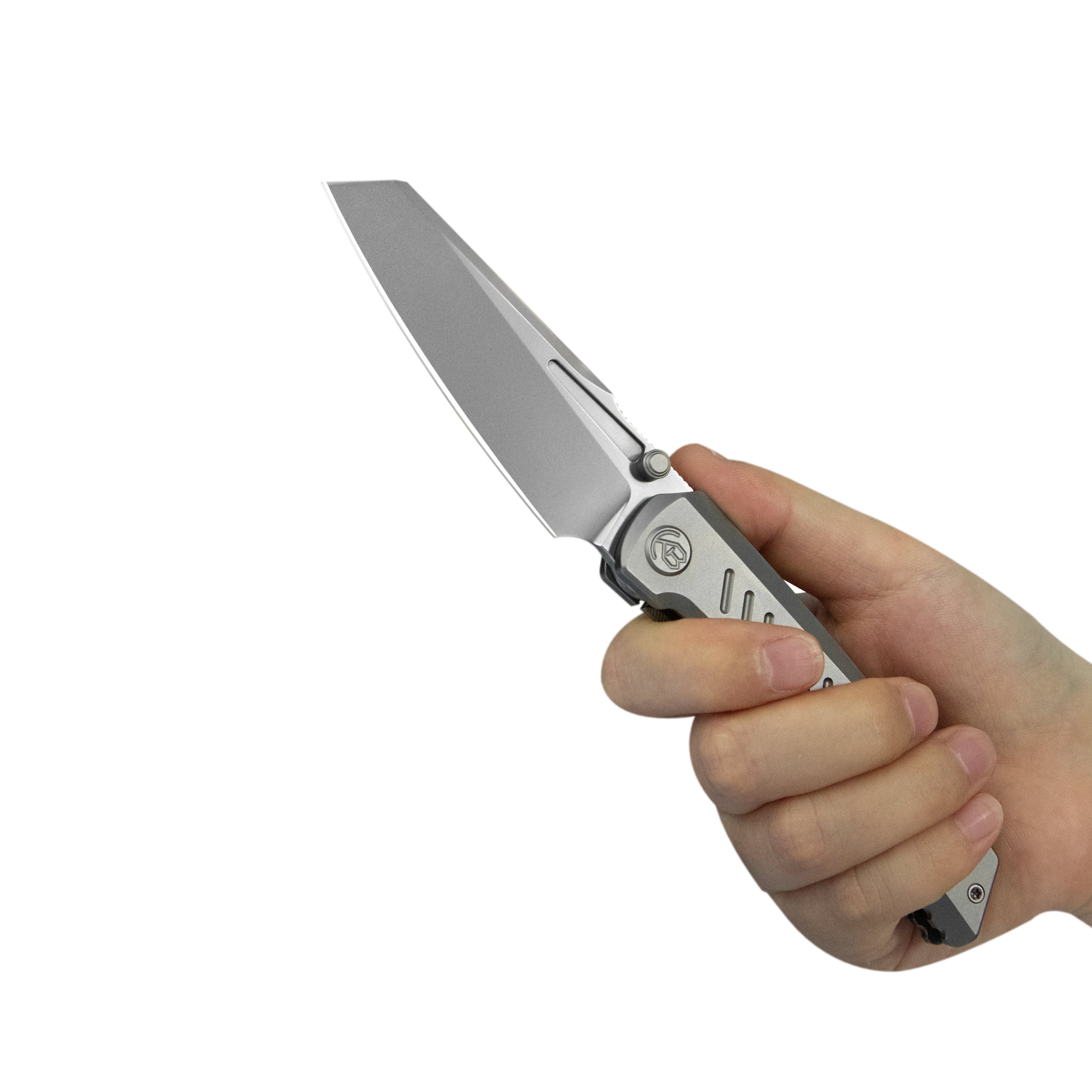 KB Insomnia Frame Locking Folding Knife Gray Sandblast Titanium Handle 3.46" Silver Bead Blast M390 Blade KB441A
