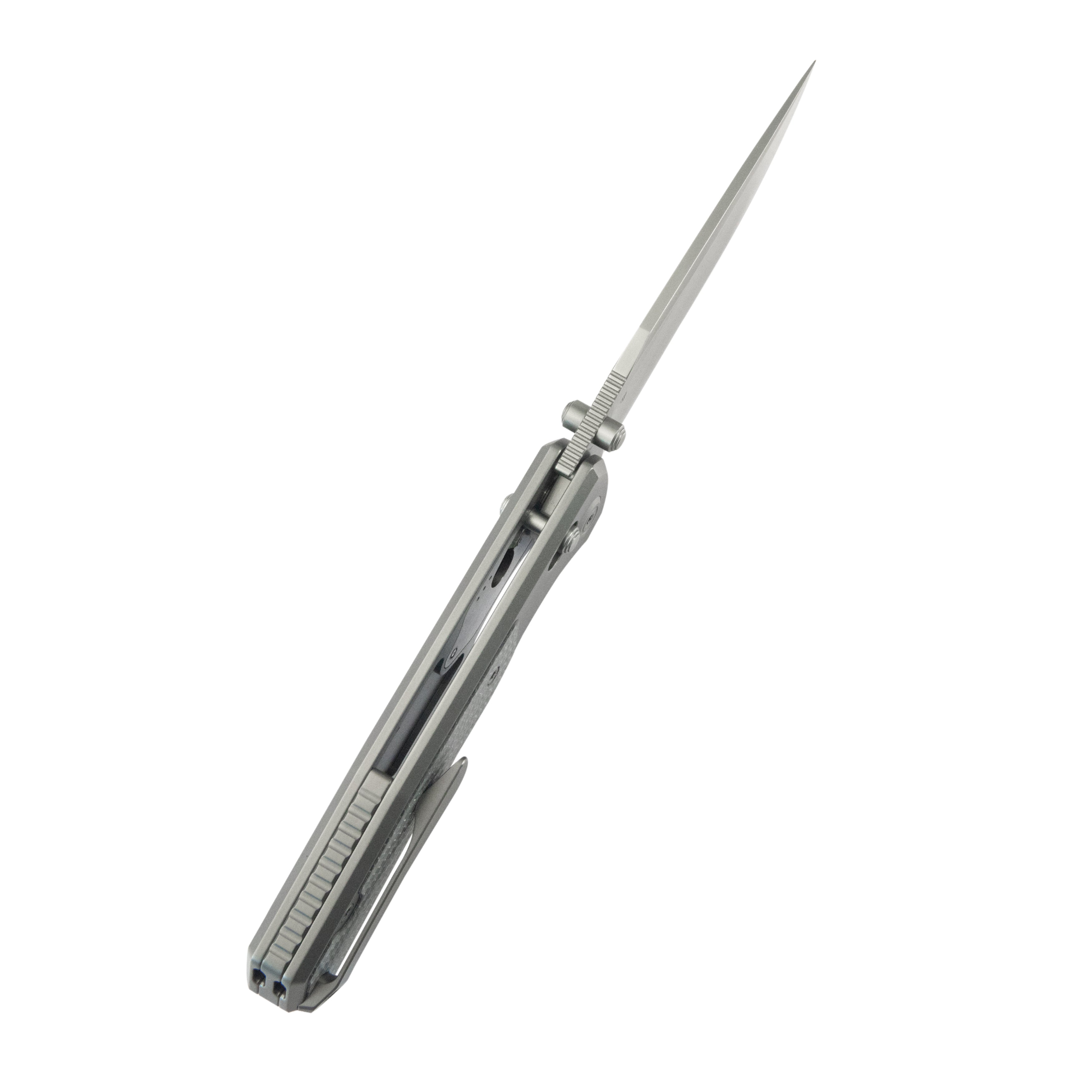 KB Lynx Folding Knife Bead Blasting Titanium with Silver Twill CF Inlay Handle 3.54'' Bead Blasting M390 Blade KB427A