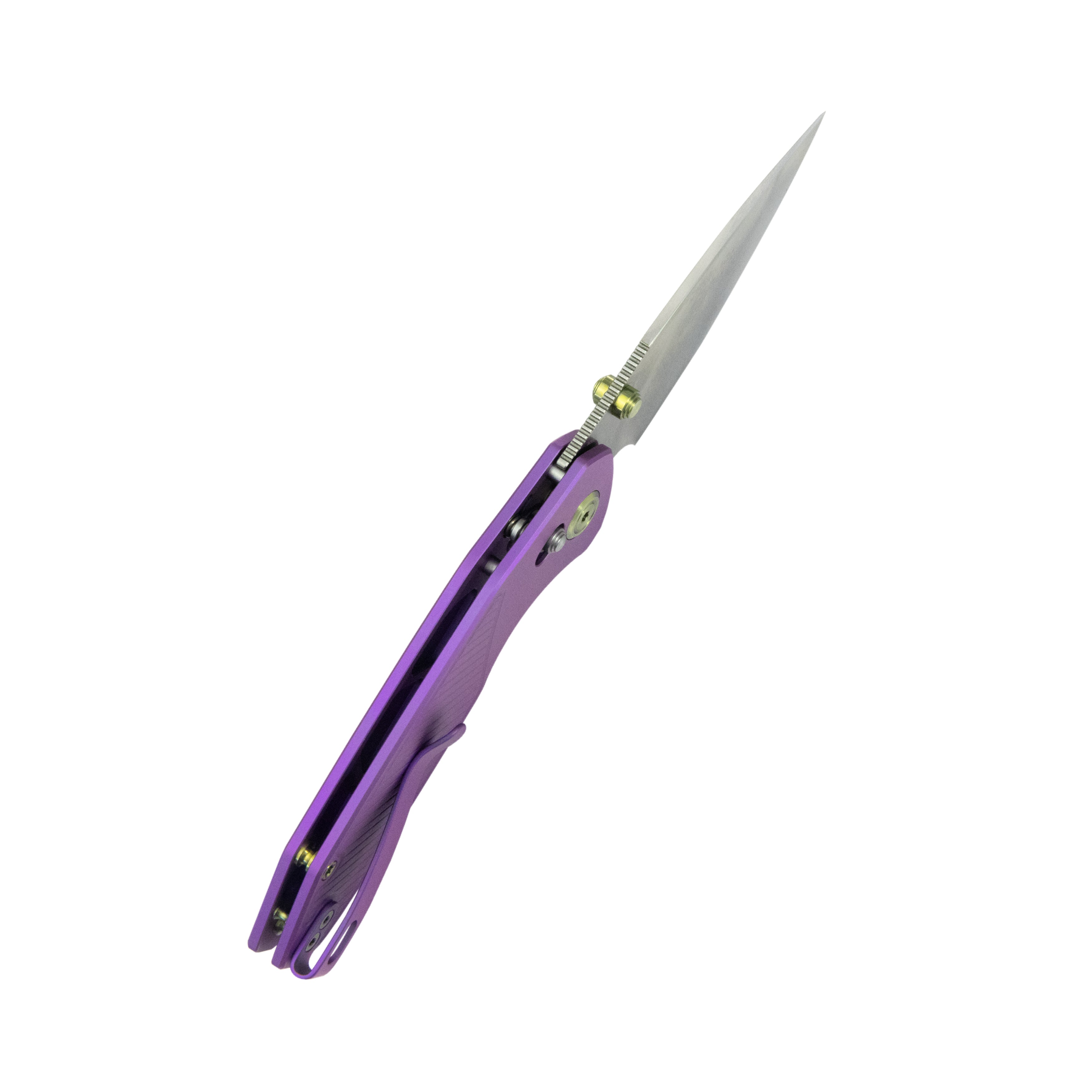 KB Aero Air Pocket Knife Crossbar Lock Purple Ti Diagonal Milling 2.91" Satin M390 Blade KB488C
