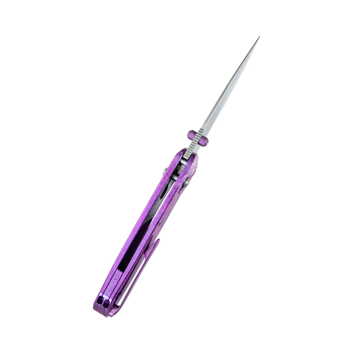 KB Small Pioneer Folding Knife Purple Ano Crystallized Titanium Handle 2.99" Silver Bead Blast S90V Blade KB482E