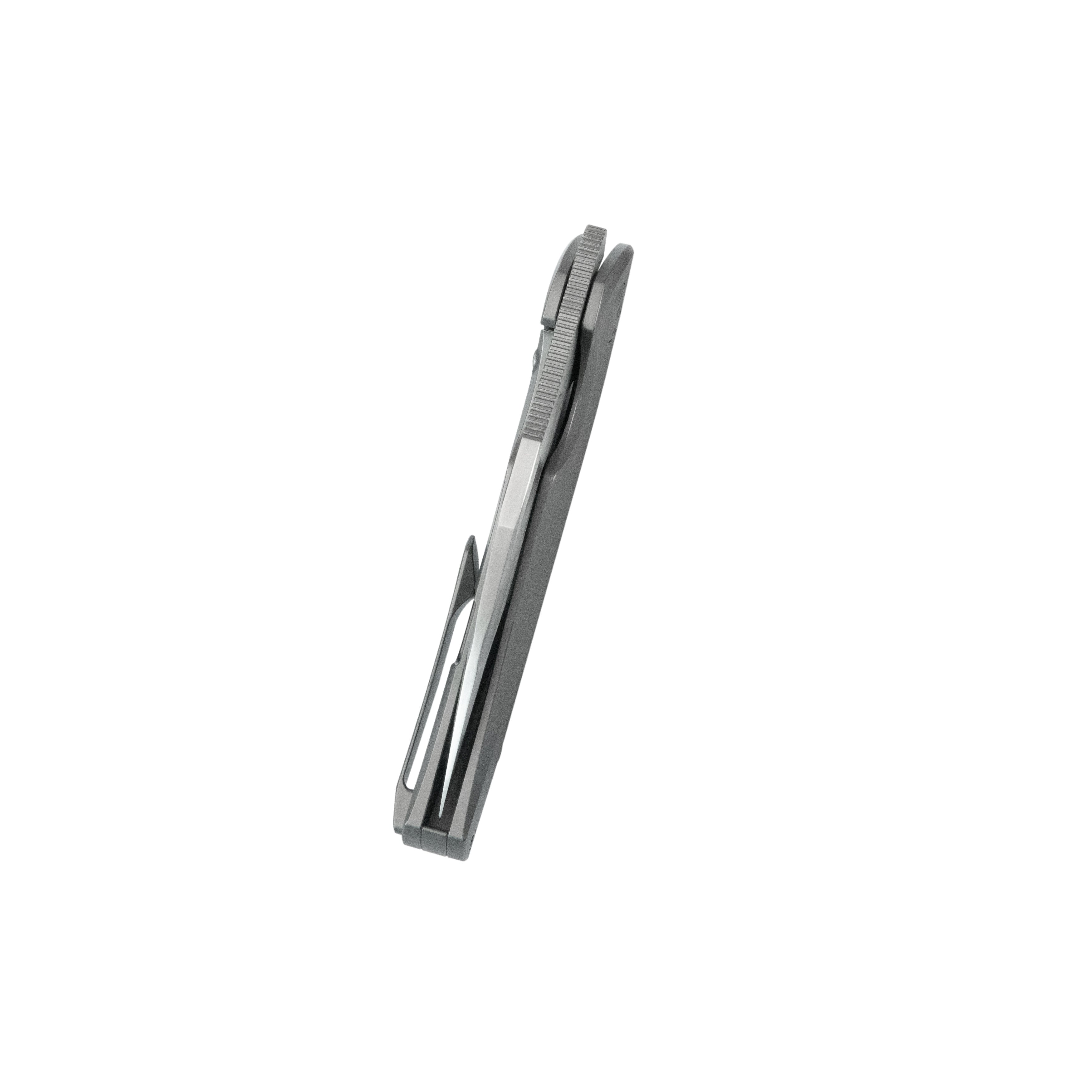 KB Navigator Tactical Folding Knife Flipper Gray Contoured Ti Micro Milling 3.39" Satin M390 Blade KB458A